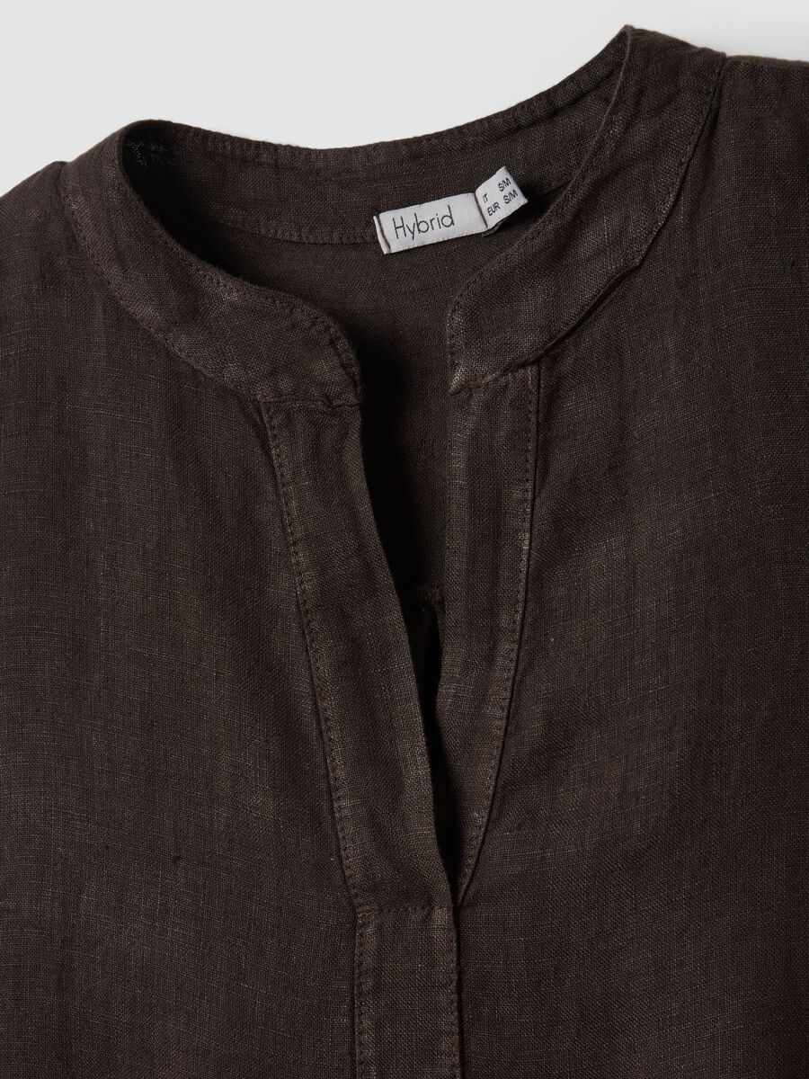 Brown sleeveless pure linen dress, regular fit_5