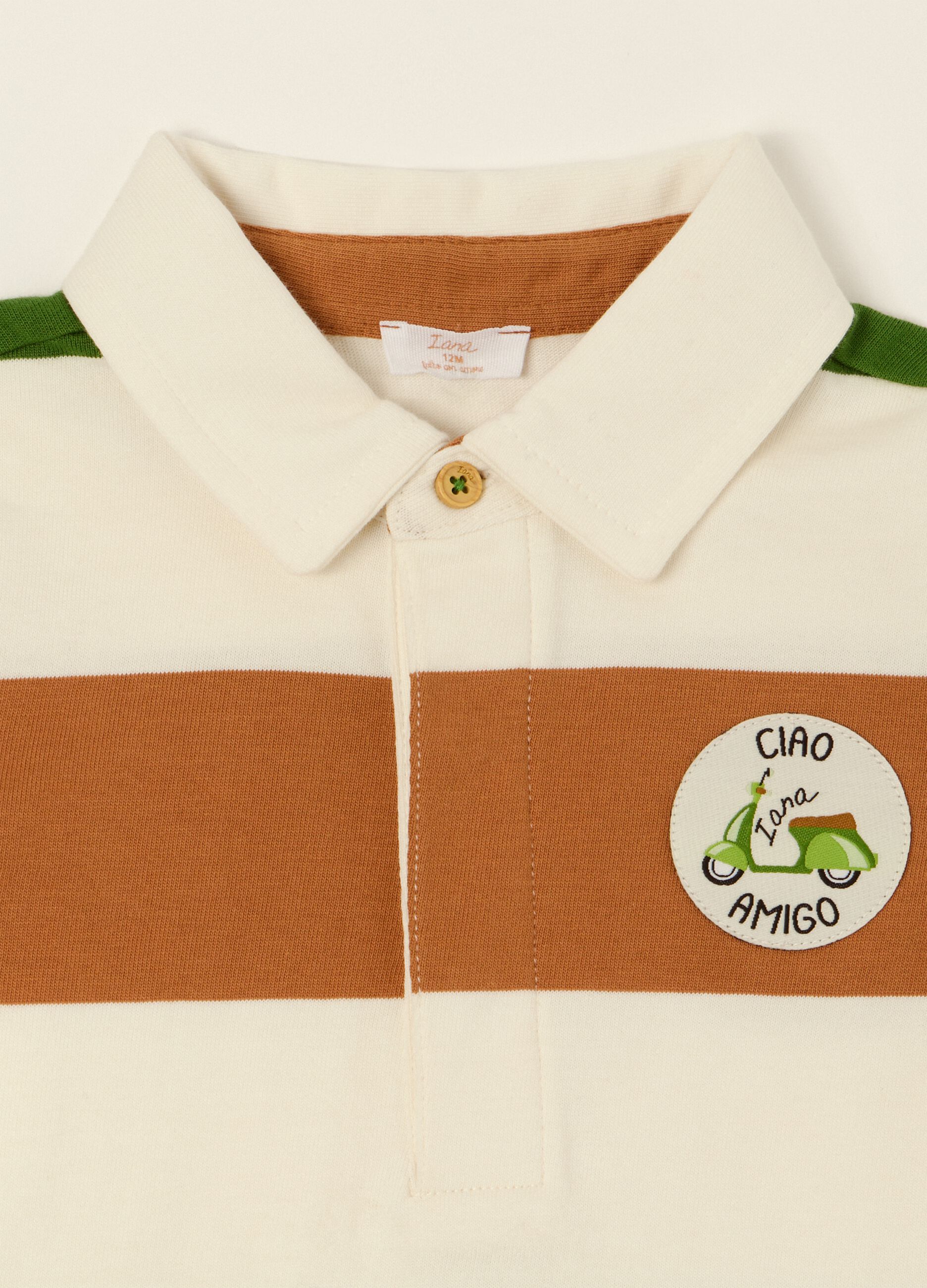 Multicolour striped pure cotton baby polo shirt, regular fit