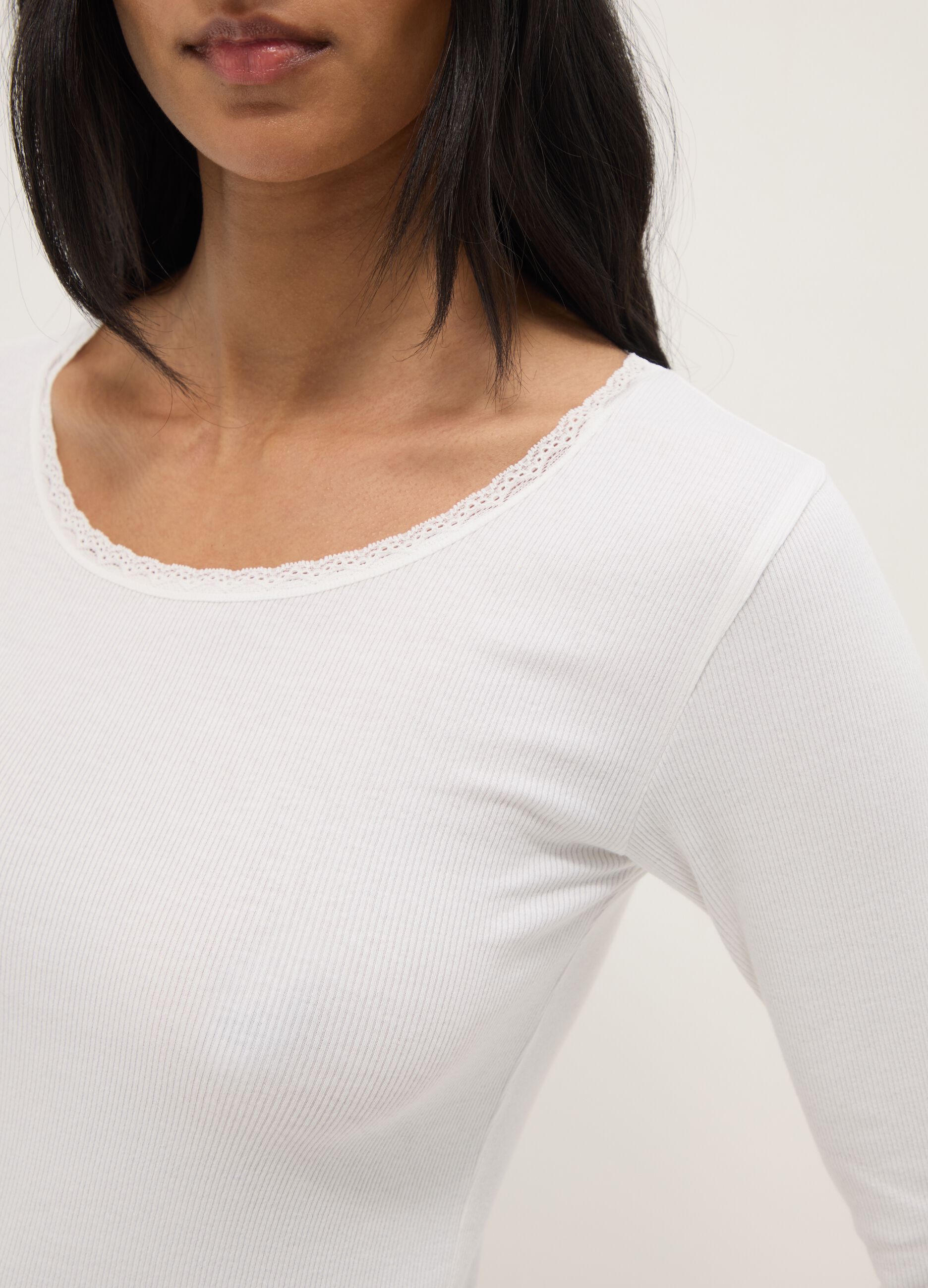 White long sleeve crew neck cotton blend regular fit shirt