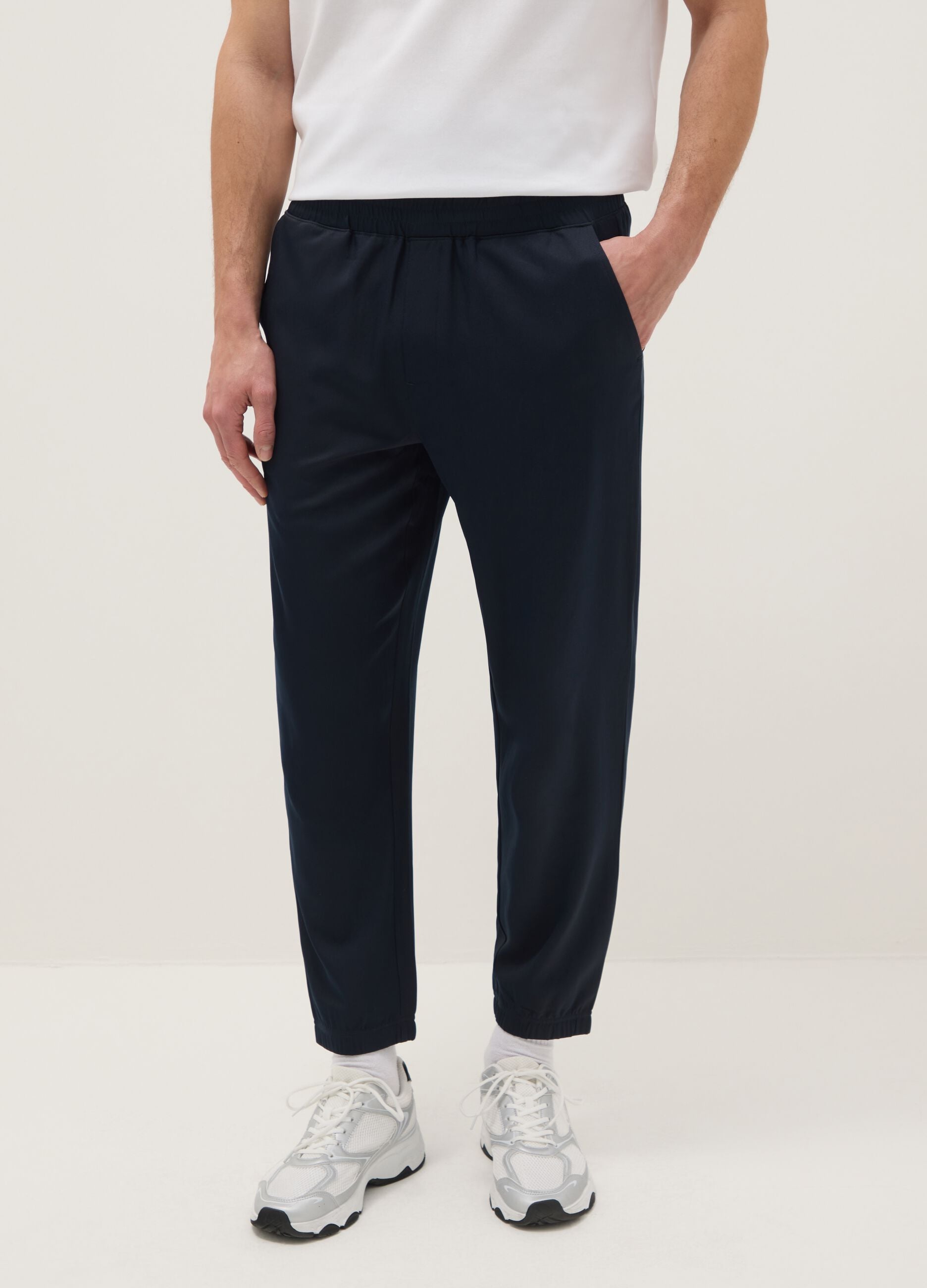 Blue regular fit trousers with elasticated waist