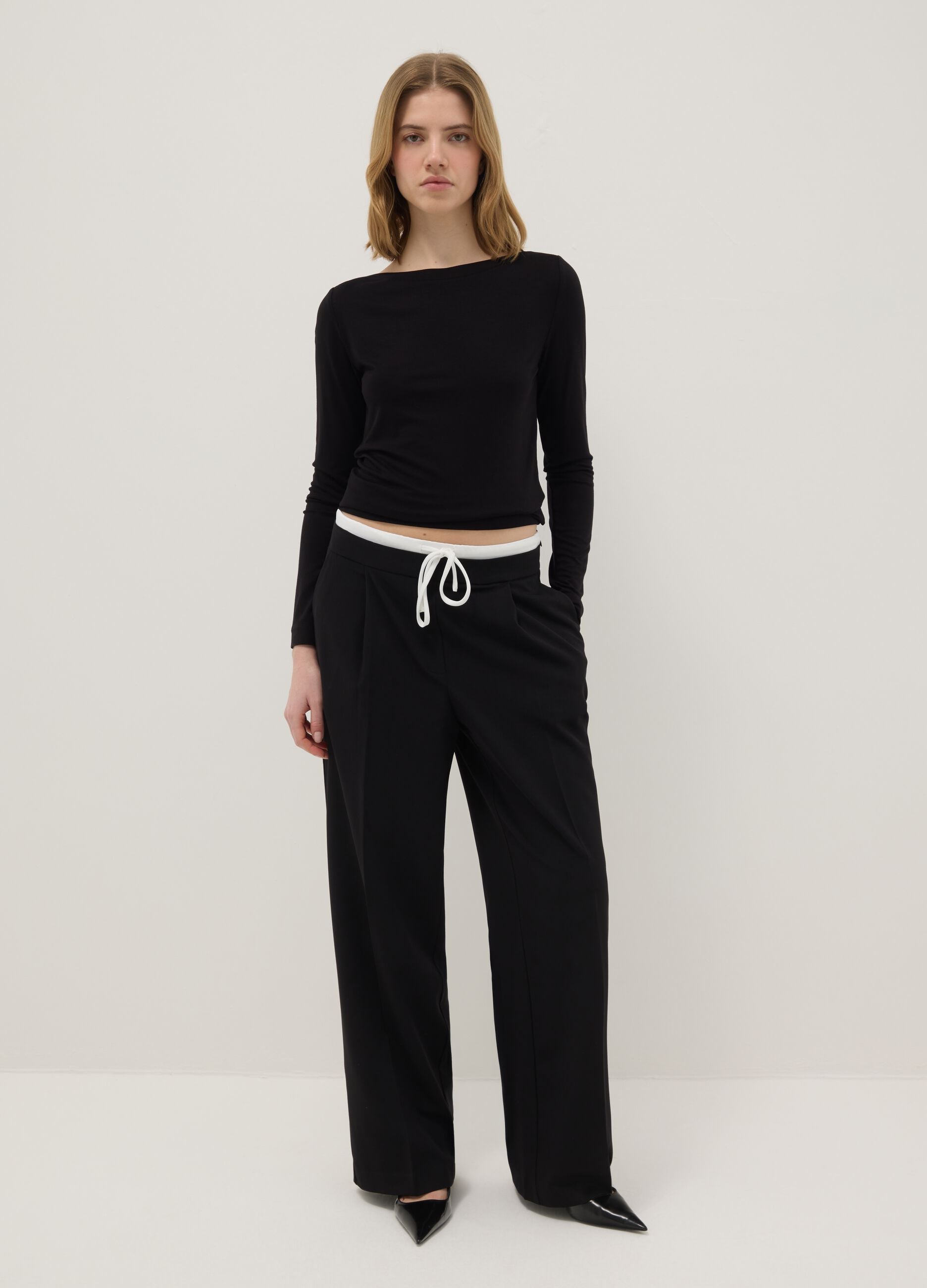 Black regular fit jogger trousers with elastic waist
