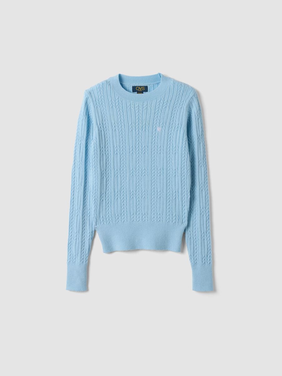 Sky-blue fitted viscose-blend cable-knit crew-neck jumper for girls_0