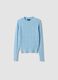 Sky-blue fitted viscose-blend cable-knit crew-neck jumper for girls_0