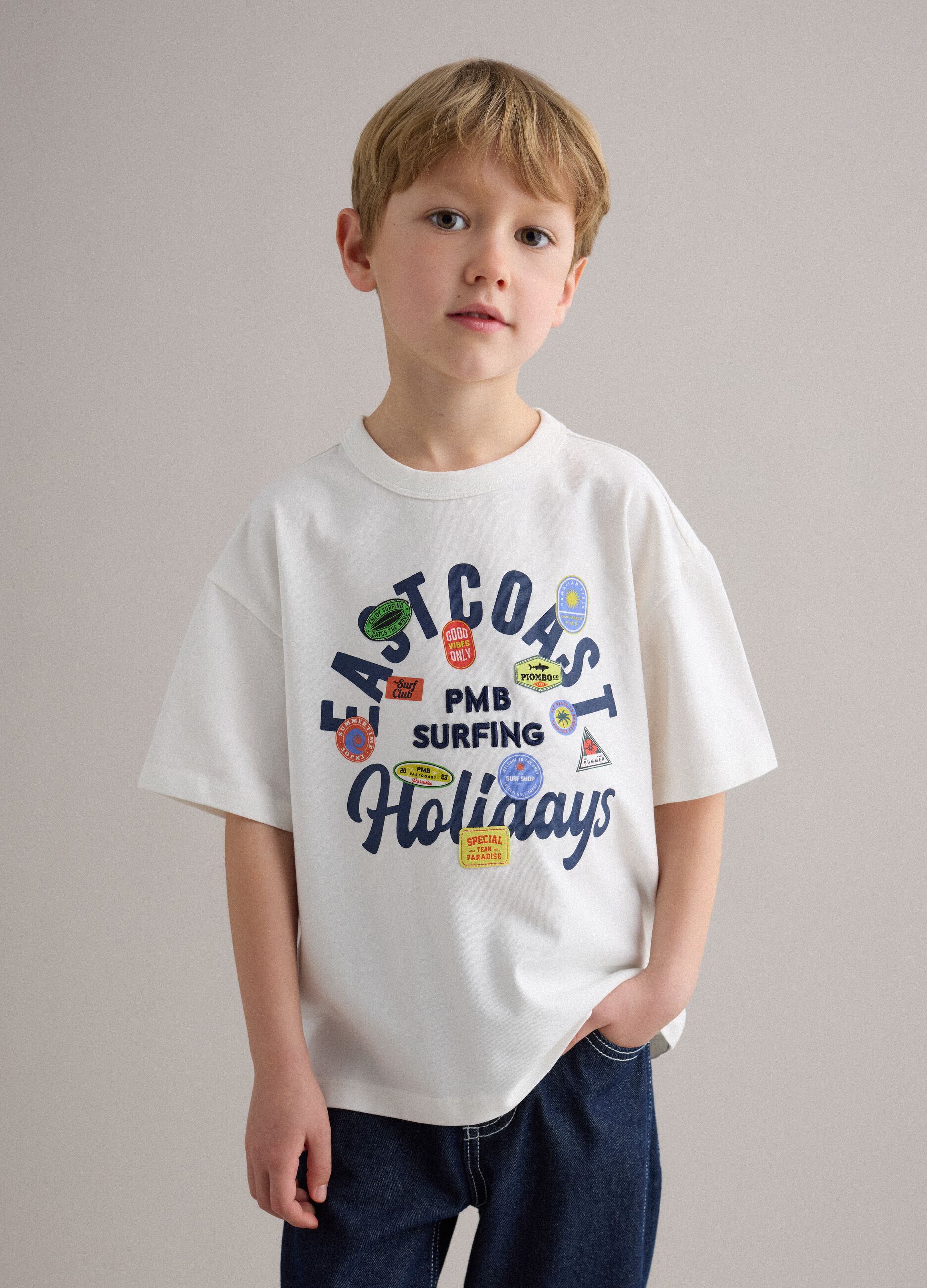 Children's oversized white stretch cotton t-shirt