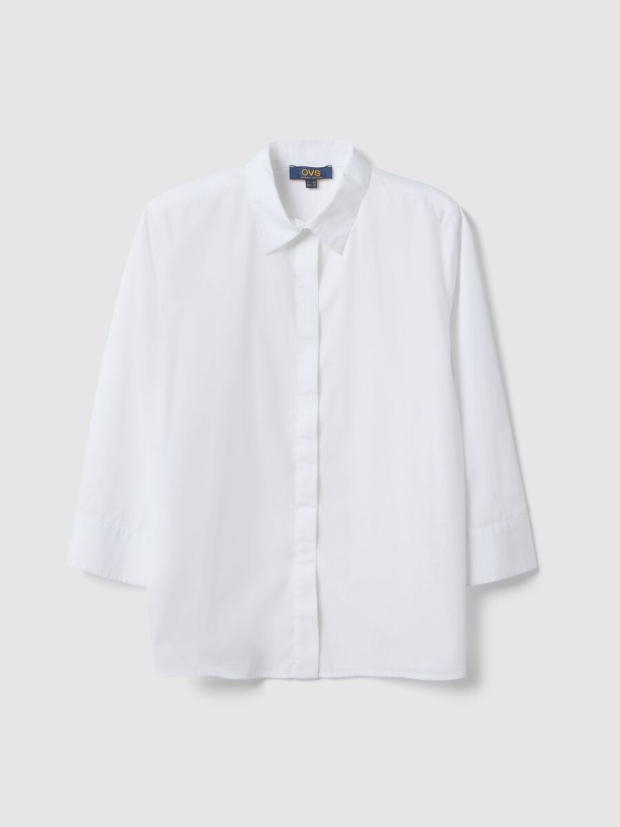 White pure cotton shirt regular fit with three-quarter sleeves_4