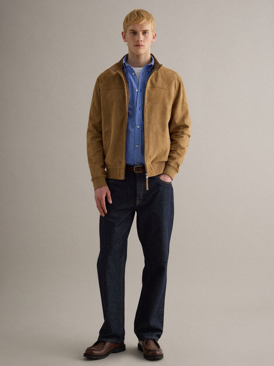 Beige Genuine Leather Jacket Regular Fit with Zip_2
