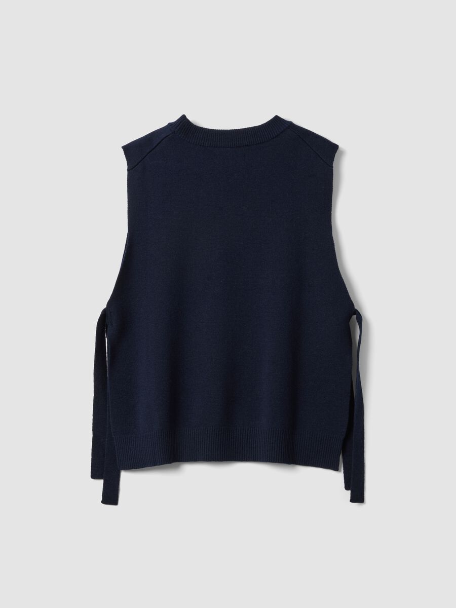 Blue wool-blend crew-neck gilet with tie-fastening side tabs, regular fit_6