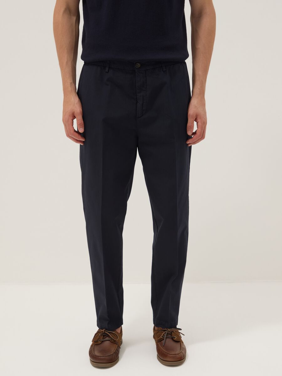 Blue cotton chino trousers with carrot fit_2