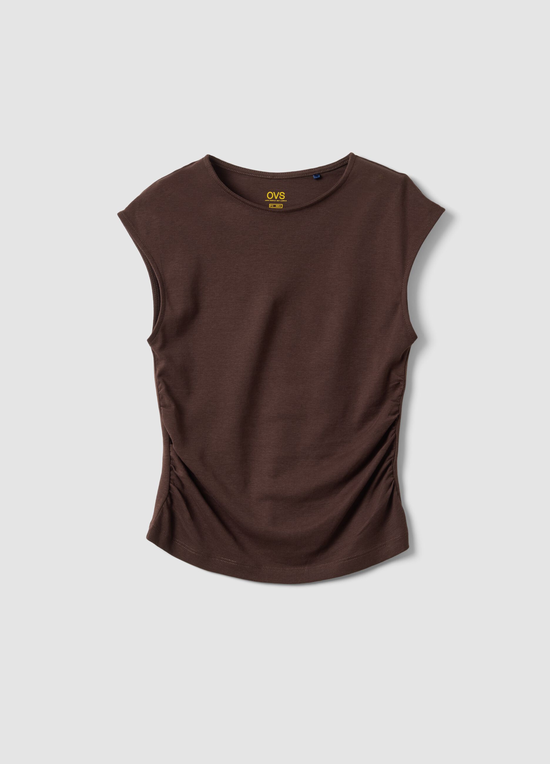 Brown pure cotton regular fit tank top