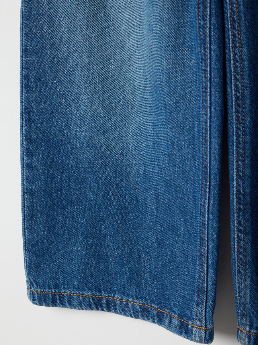 Wide-leg blue pure cotton jeans for girls_3