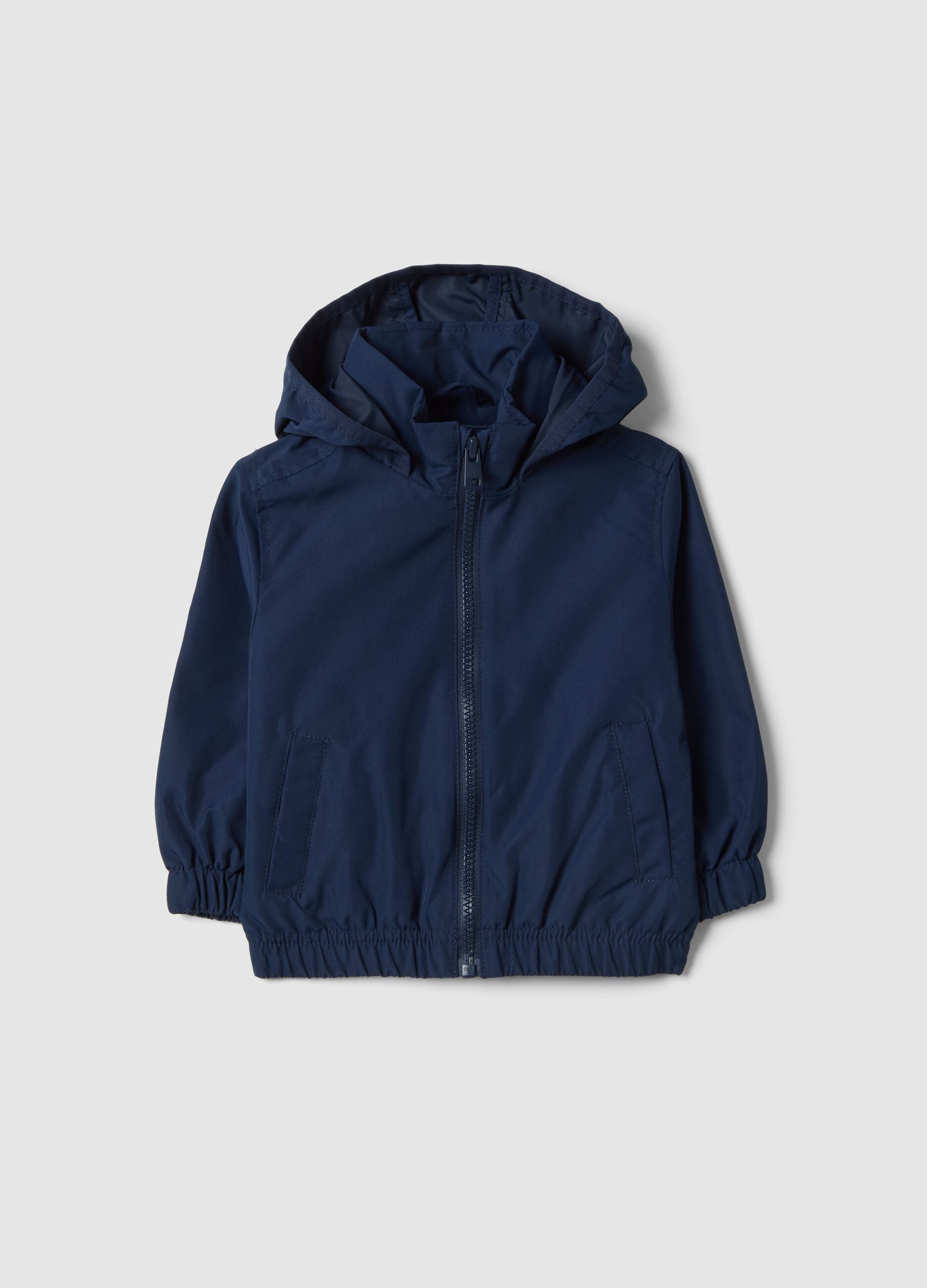 Blue waterproof children's jacket, regular fit with zip and hood