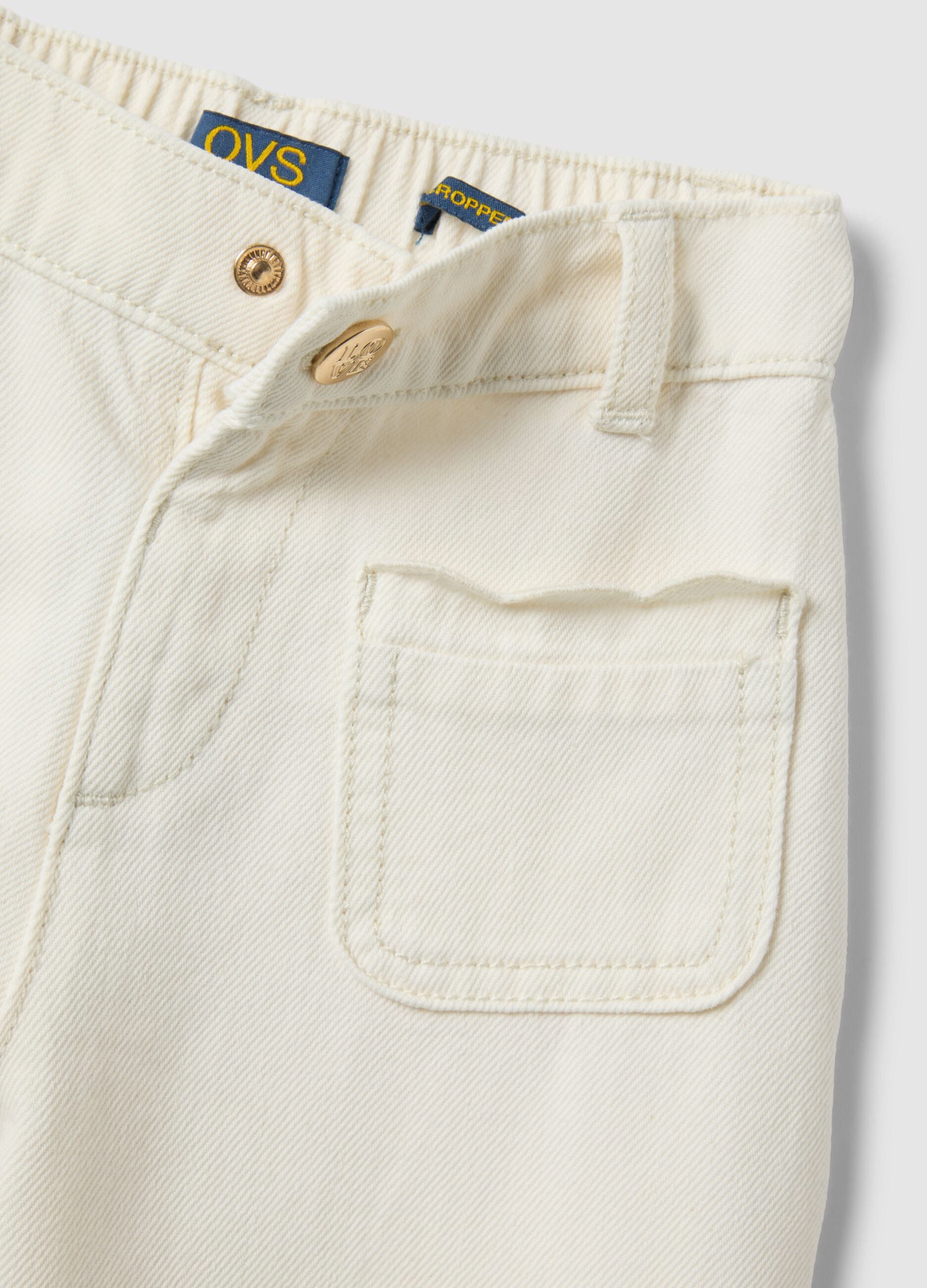 Girls' white cotton culotte trousers with embroidery