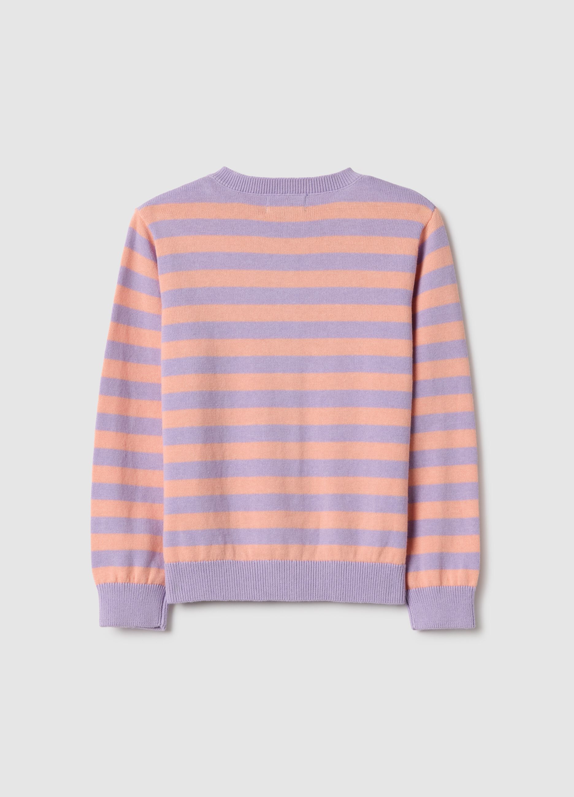 Girls' regular fit multicolour striped pure cotton cardigan