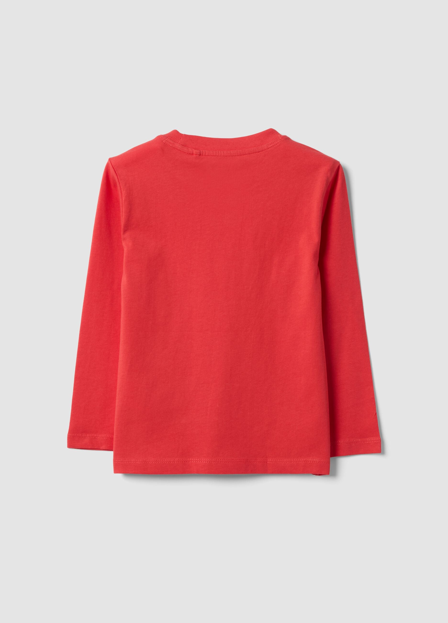 Red pure organic cotton crew-neck T-shirt for boys, regular fit
