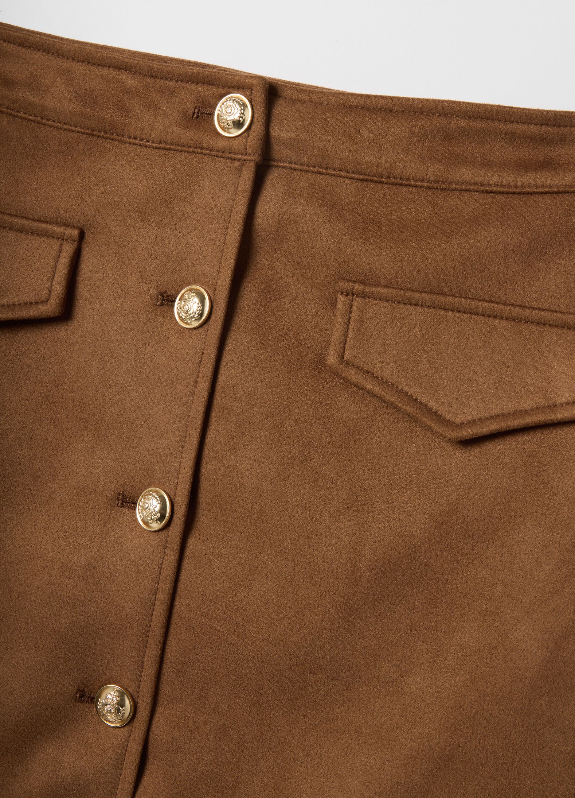 Brown regular fit mini skirt with gold buttons