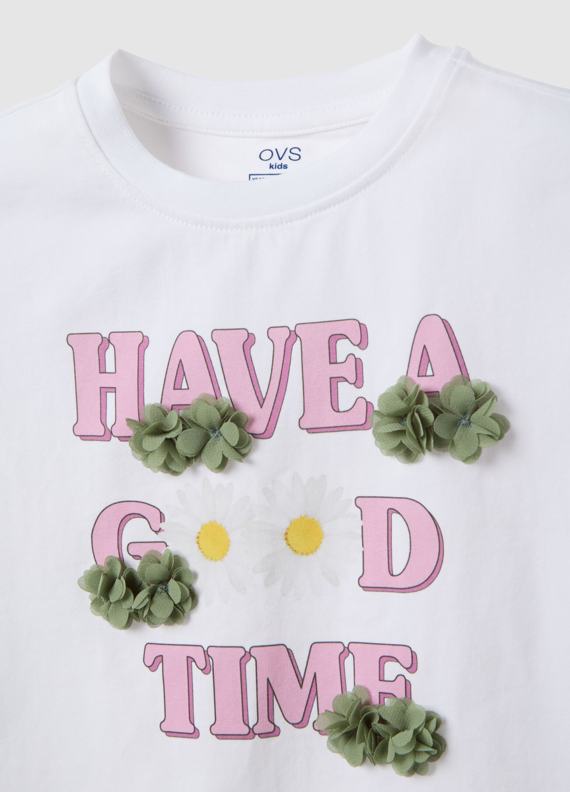 White stretch cotton girl's t-shirt regular fit with print
