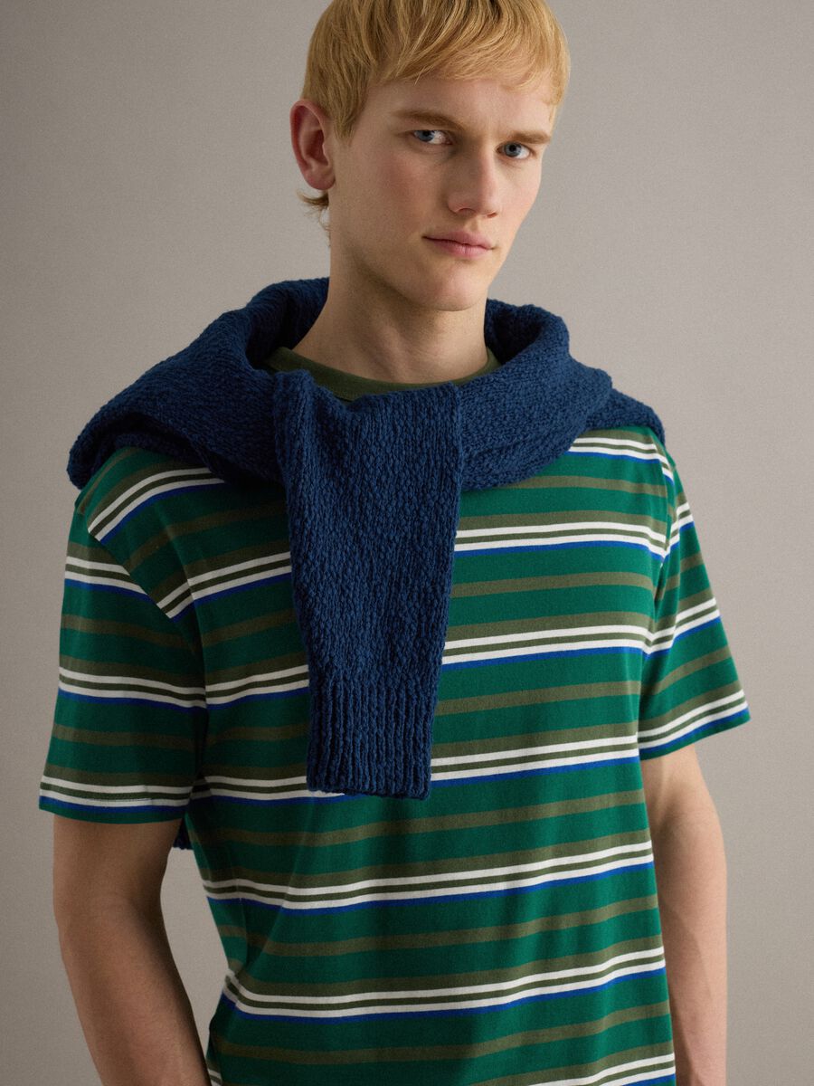 Pure Cotton Multicolour Striped T-shirt Regular Fit_1