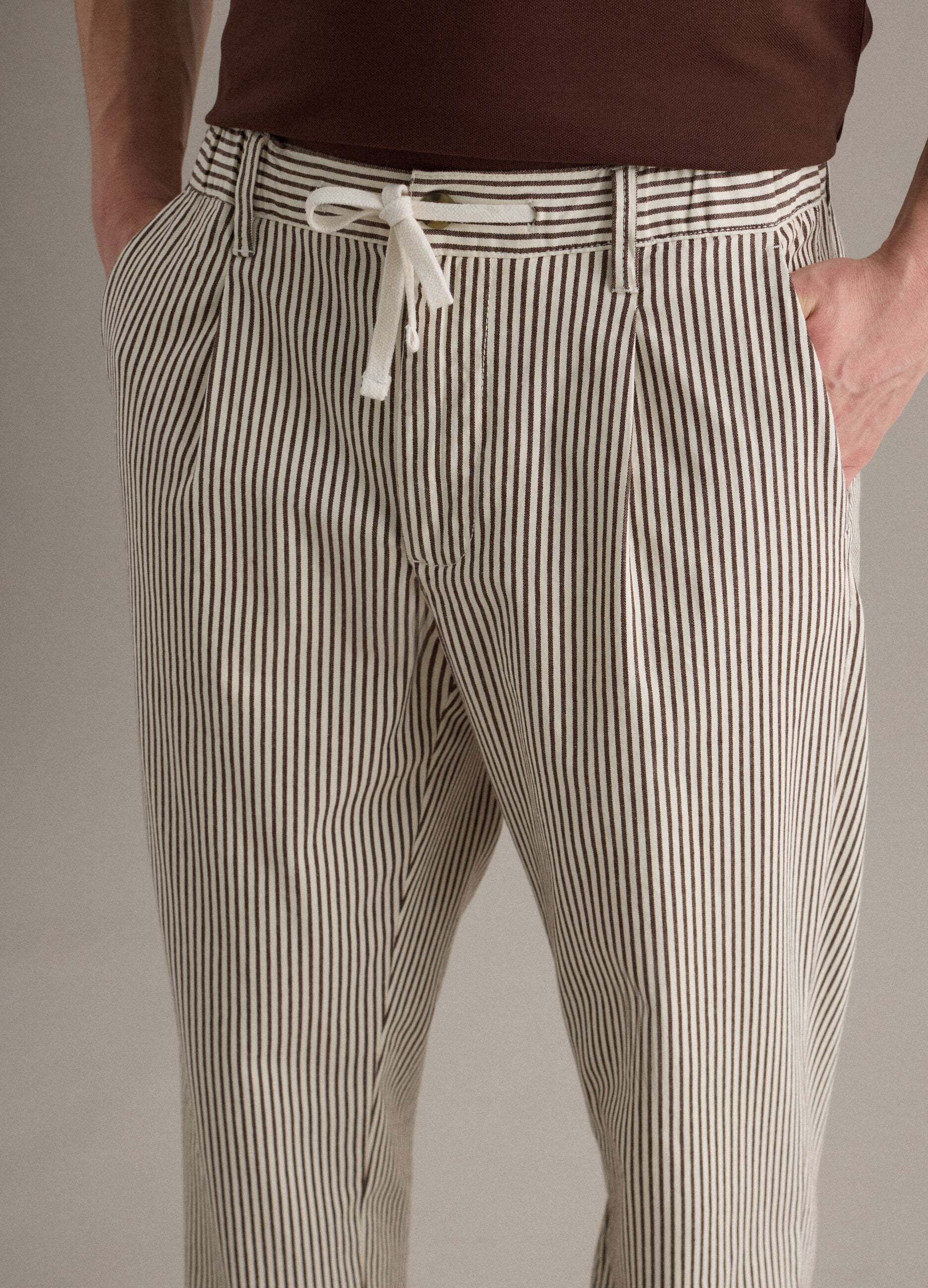 Multicolour striped stretch cotton regular fit trousers