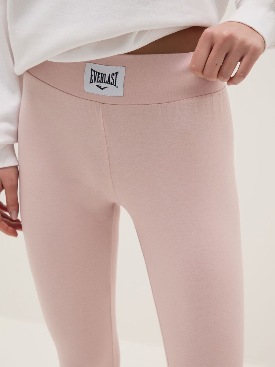 Pink stretch cotton regular fit leggings with Everlast logo_3