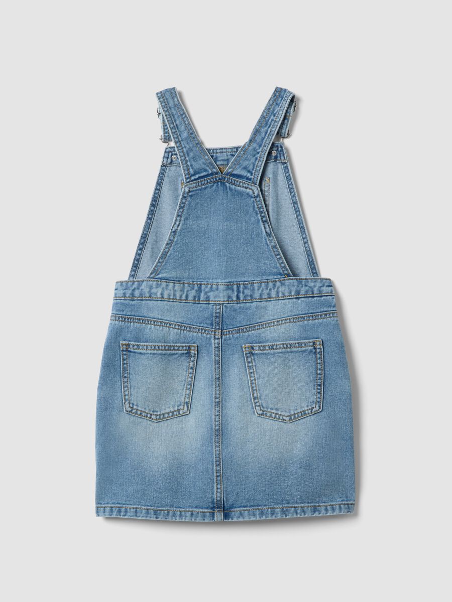 Girls&rsquo; blue denim dungarees in 100% cotton with Minnie embroidery_1