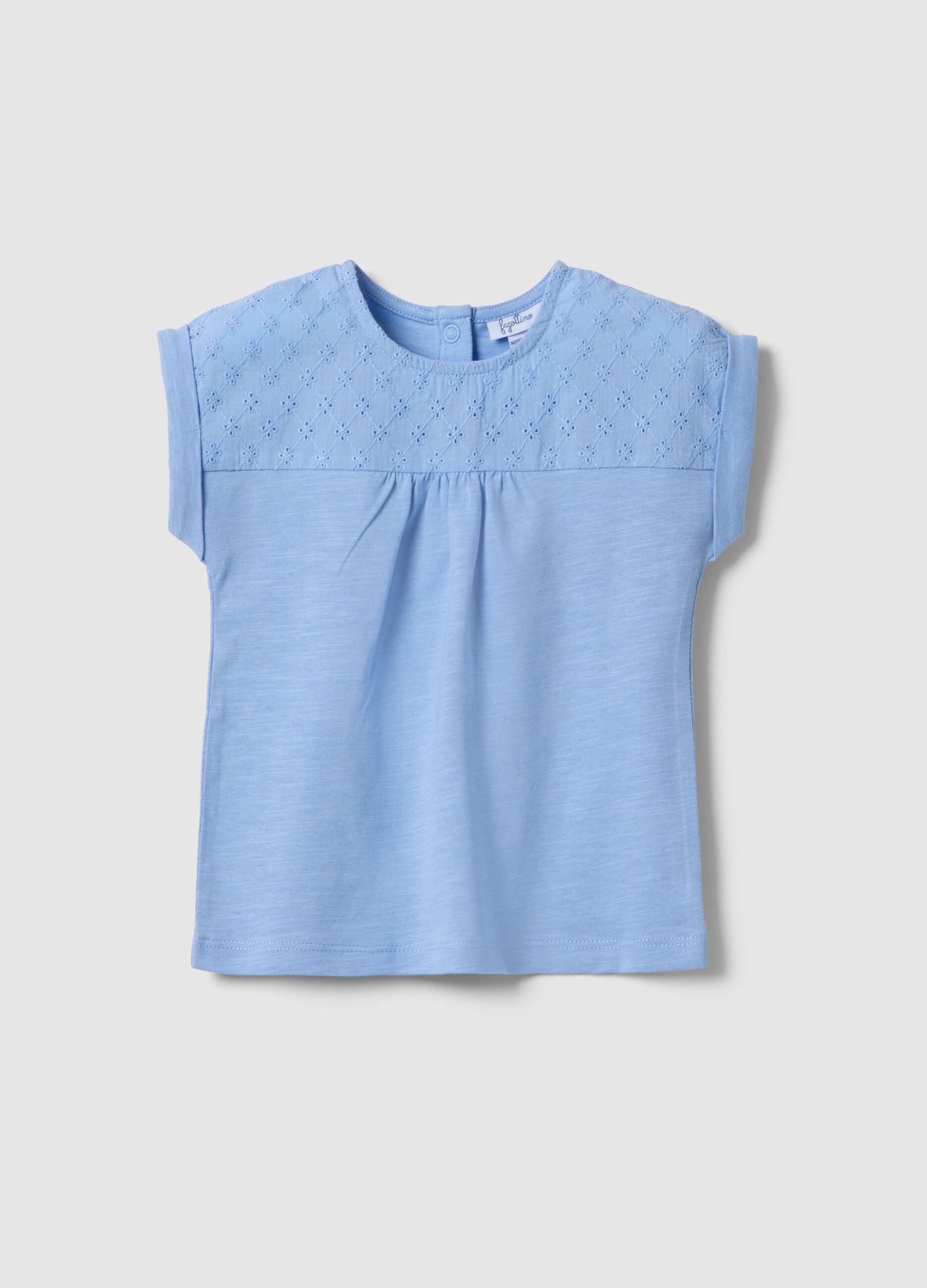 Blue pure cotton regular fit girl's T-shirt with embroidery