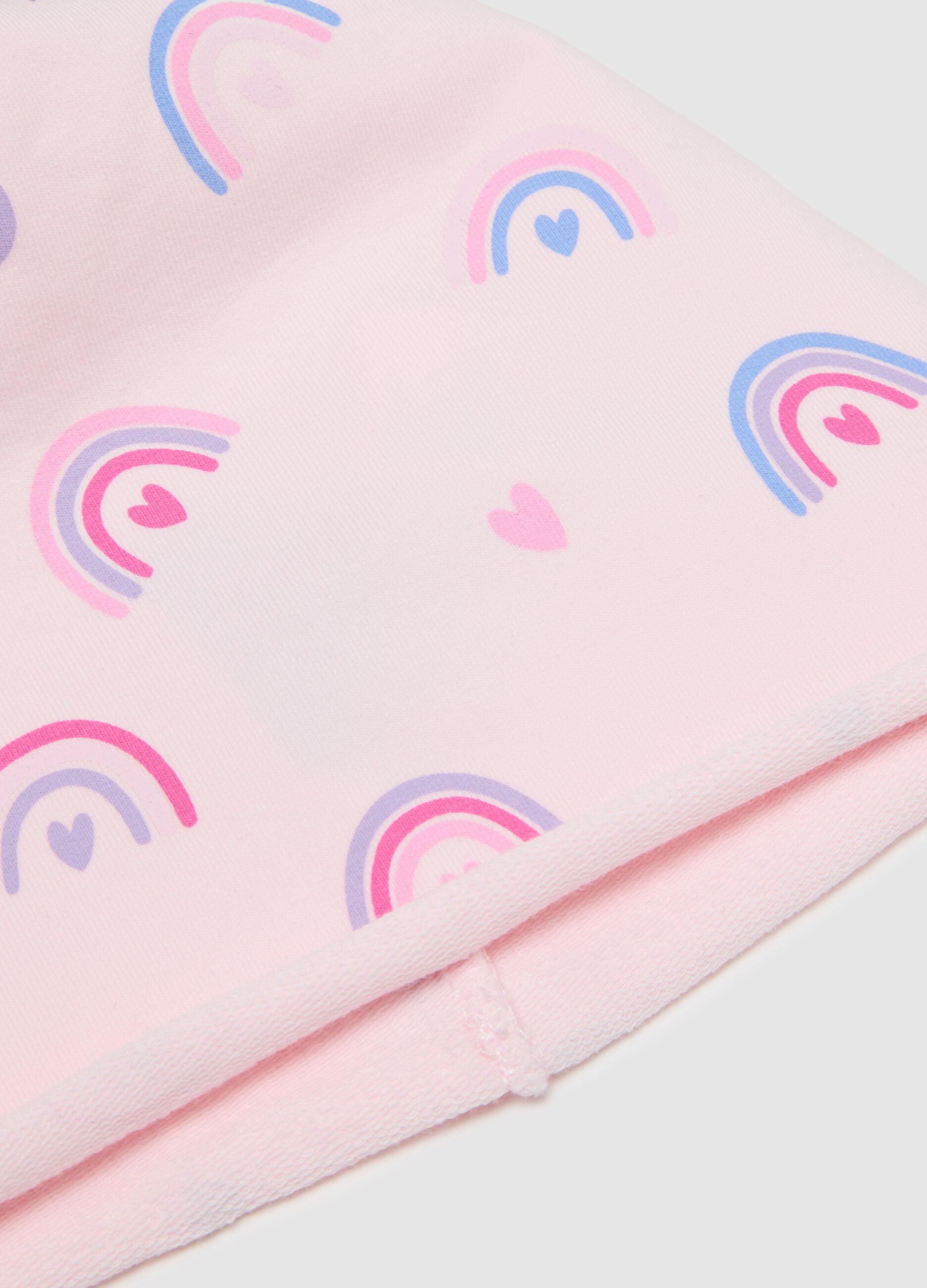Pink Stretch Cotton Beanie with Rainbows for Girls