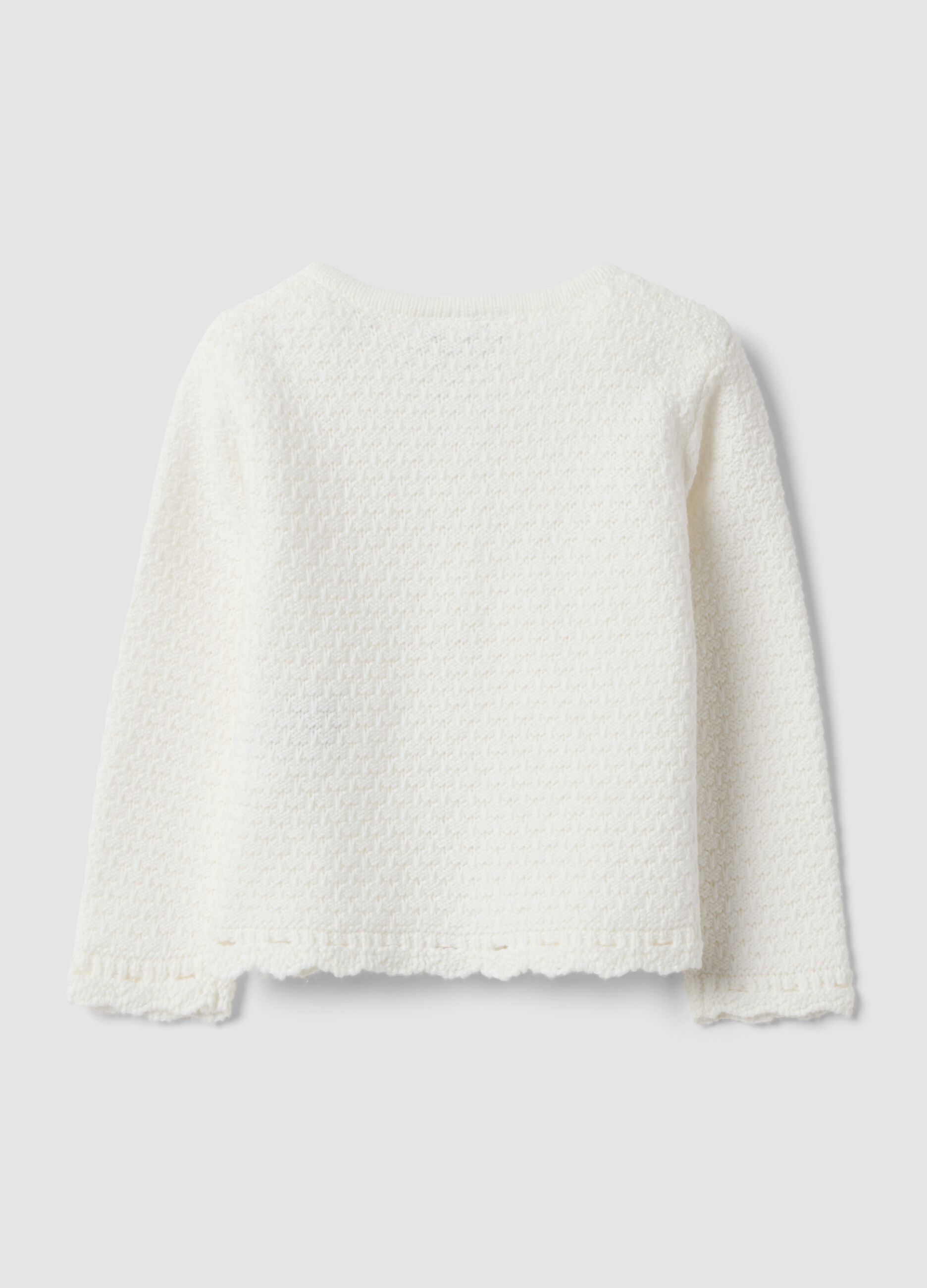 White pure organic cotton knitted cardigan for baby girl