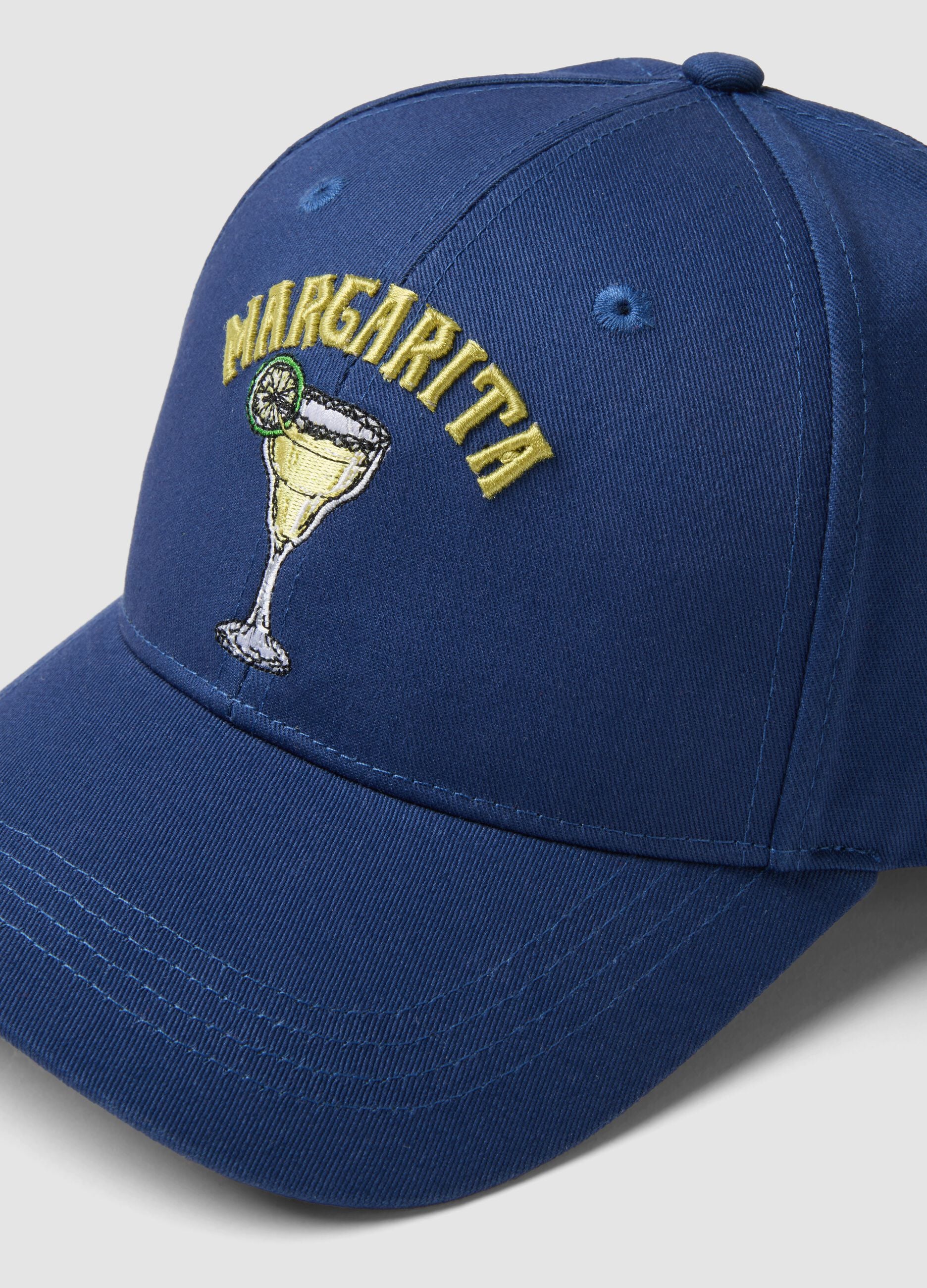 Blue Pure Cotton Baseball Cap with Margarita Embroidery