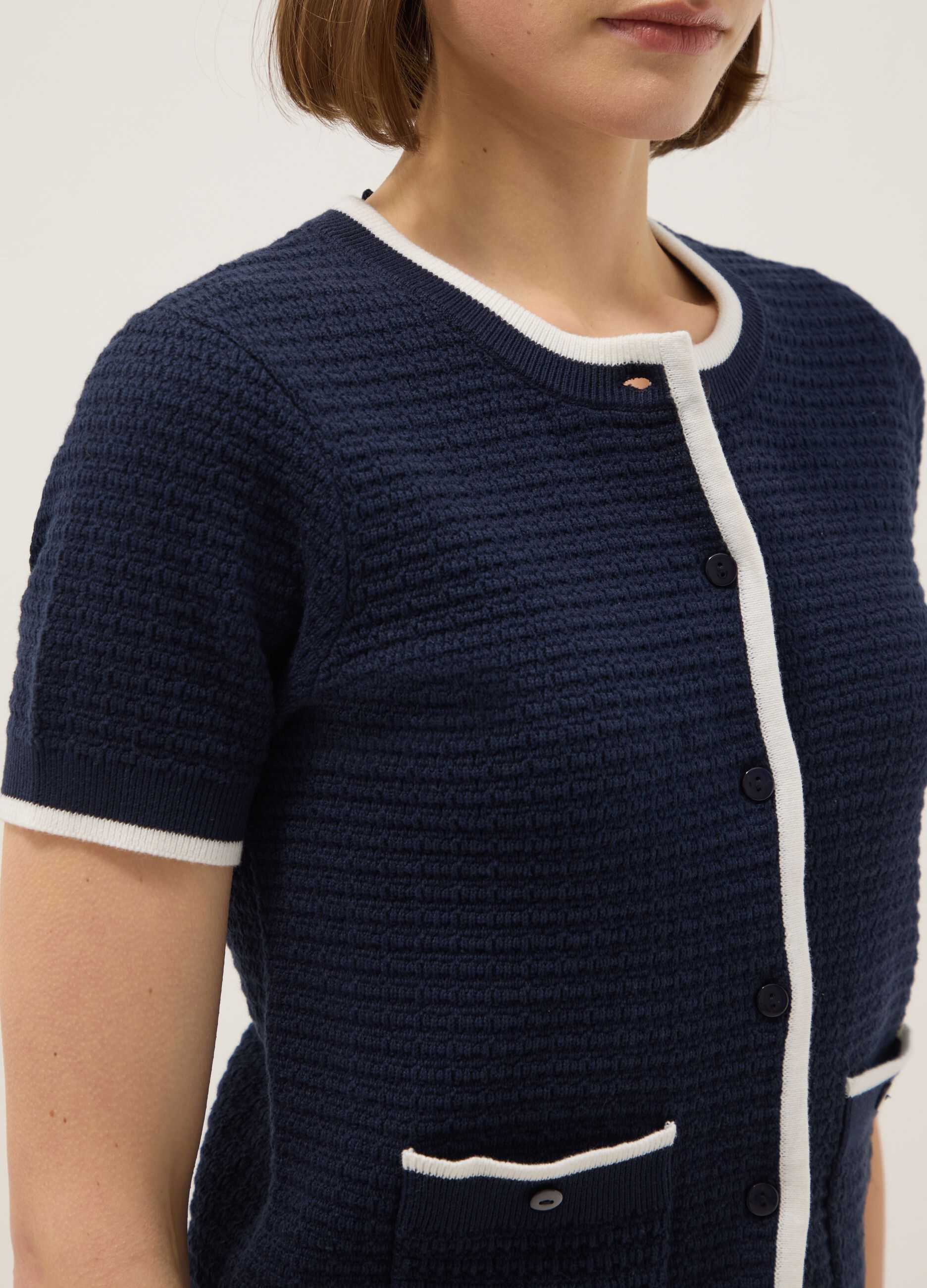Regular fit blue cotton cardigan with buttons