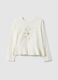 White stretch cotton girl's top regular fit with flower_0