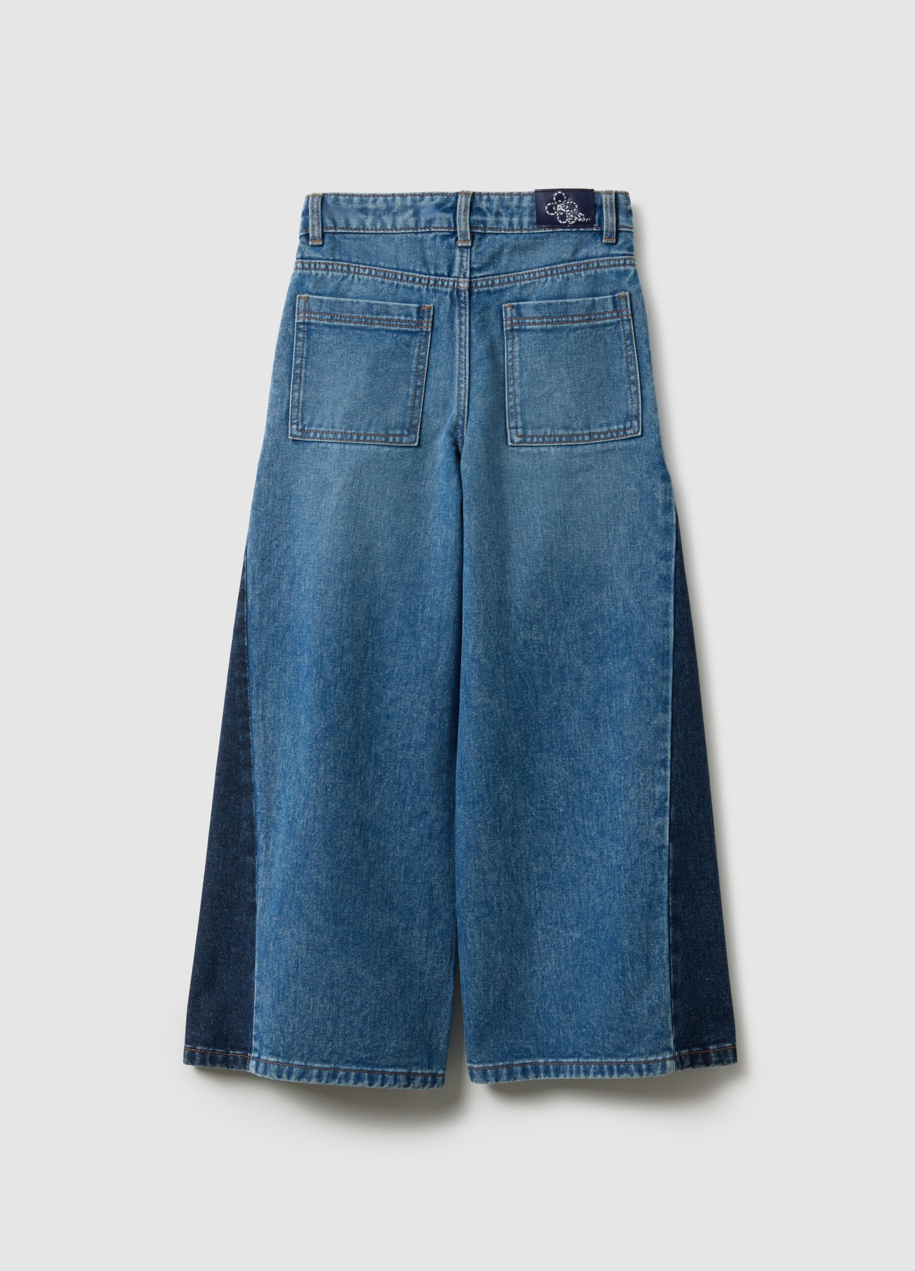Girls' Wide Leg Blue Pure Cotton Jeans