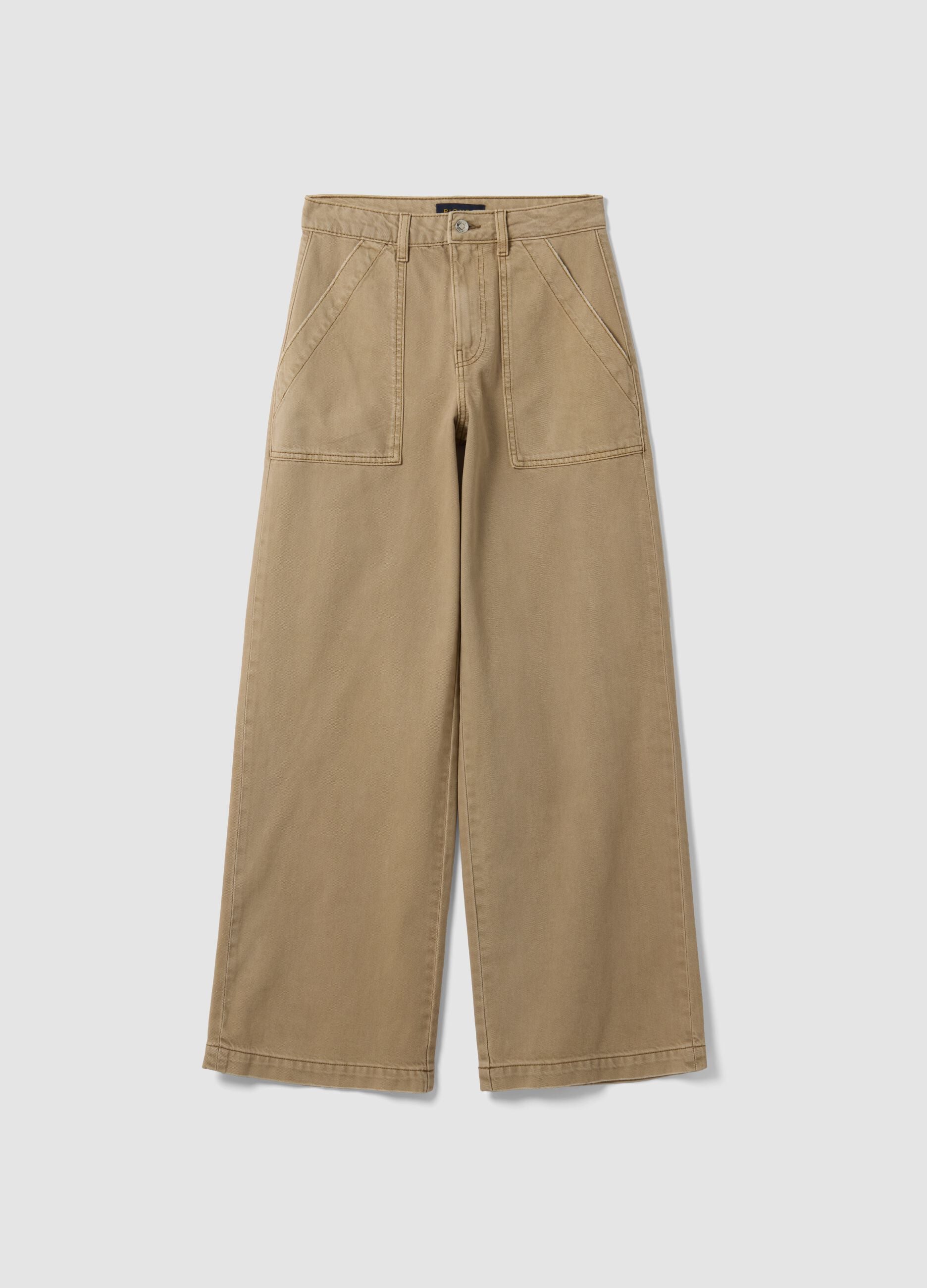 Jeans denim beige wide leg in puro cotone