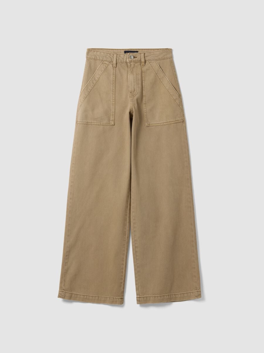 Jeans denim beige wide leg in puro cotone_0