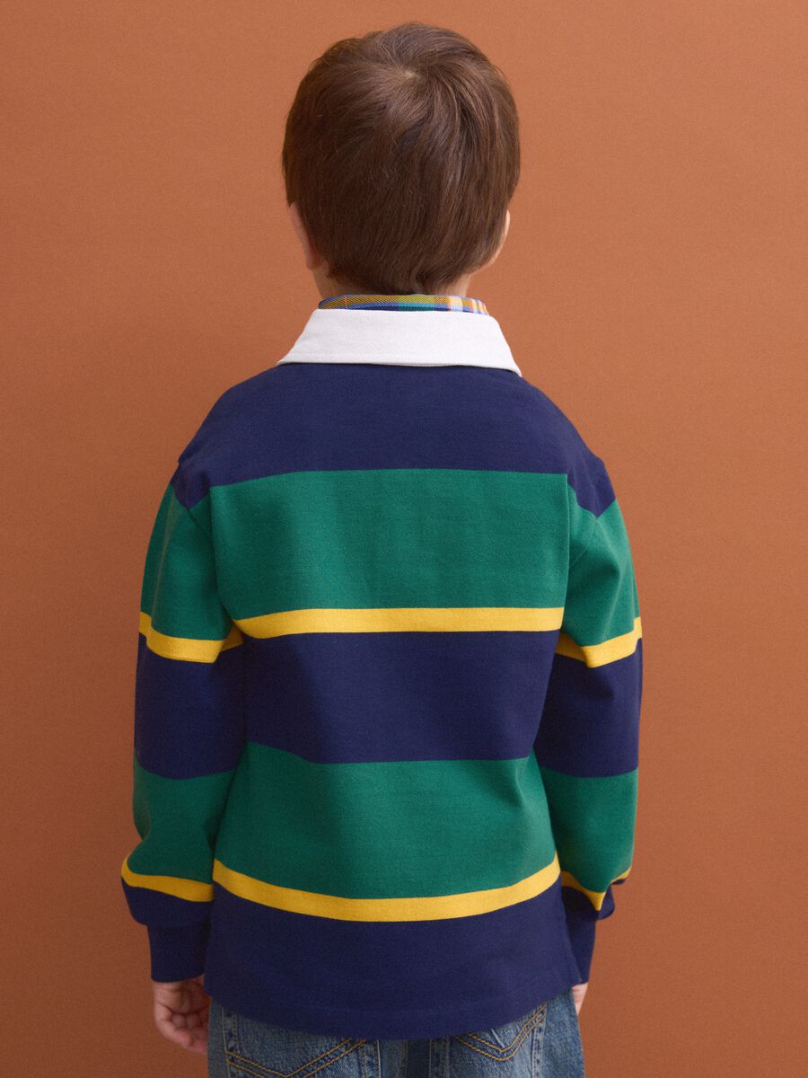 Boys&rsquo; multicolour pure cotton striped rugby polo with classic collar_2