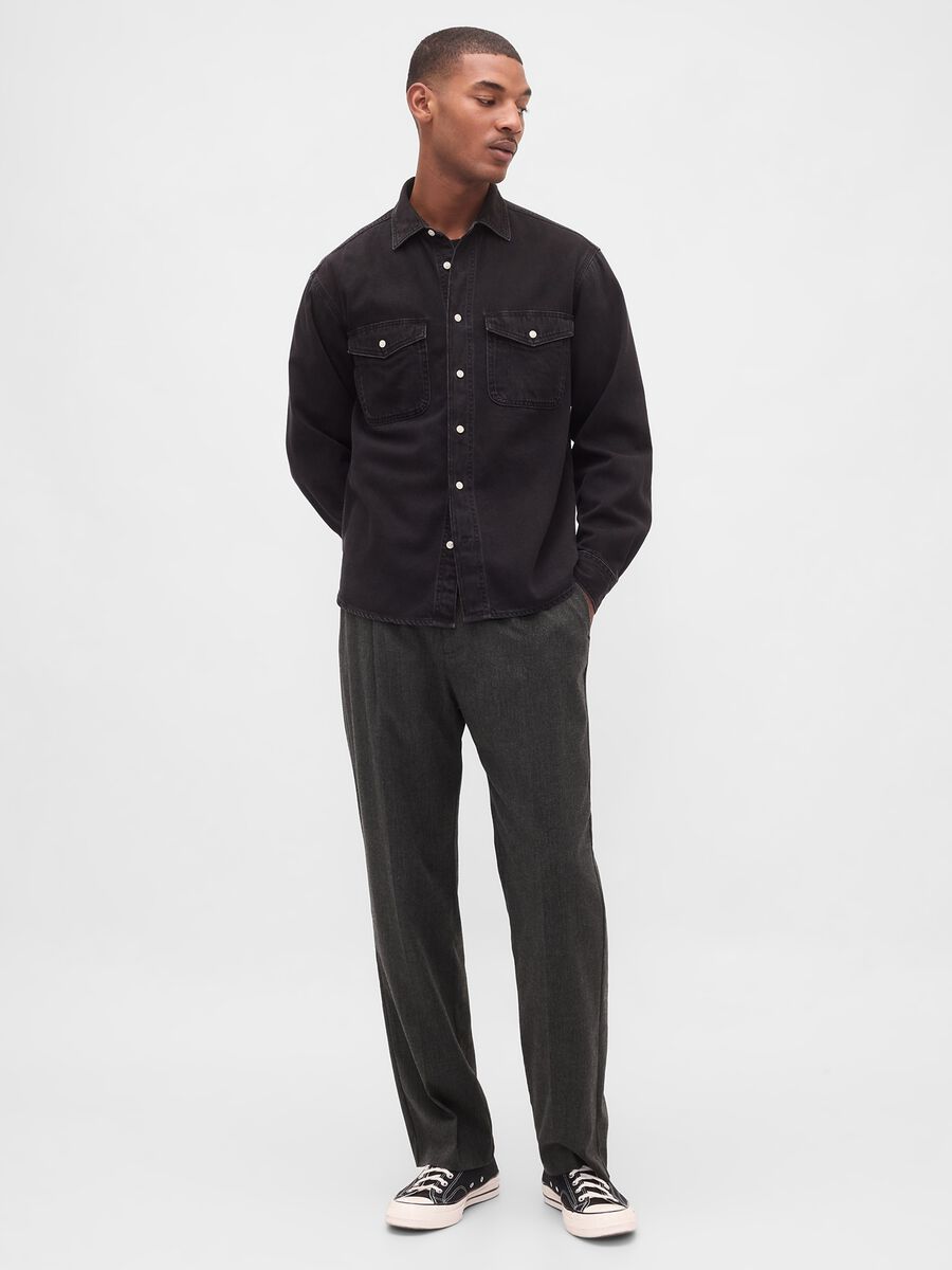 Grey trousers in viscose and wool blend_0