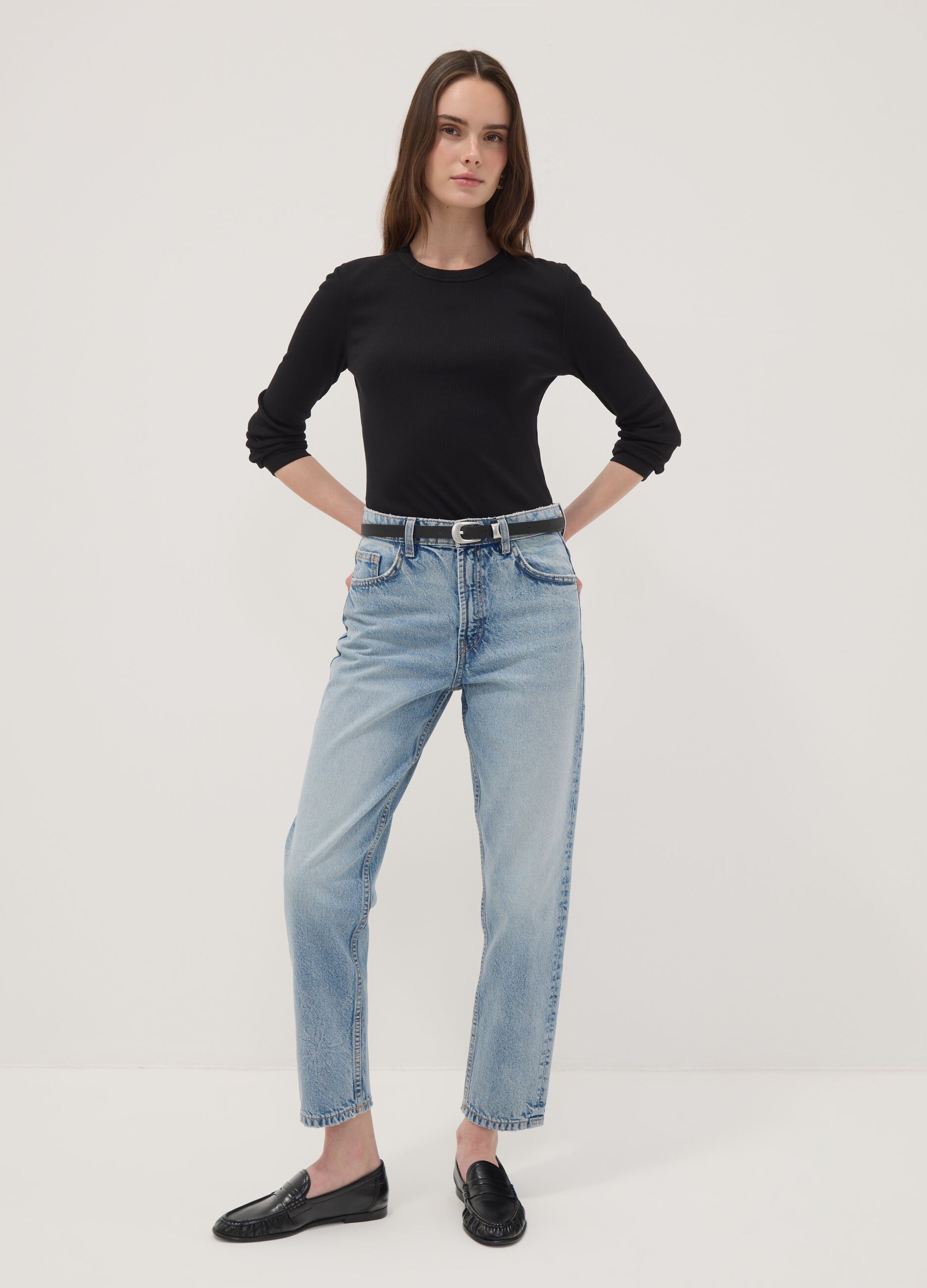 High-waisted pure cotton mom-fit denim jeans