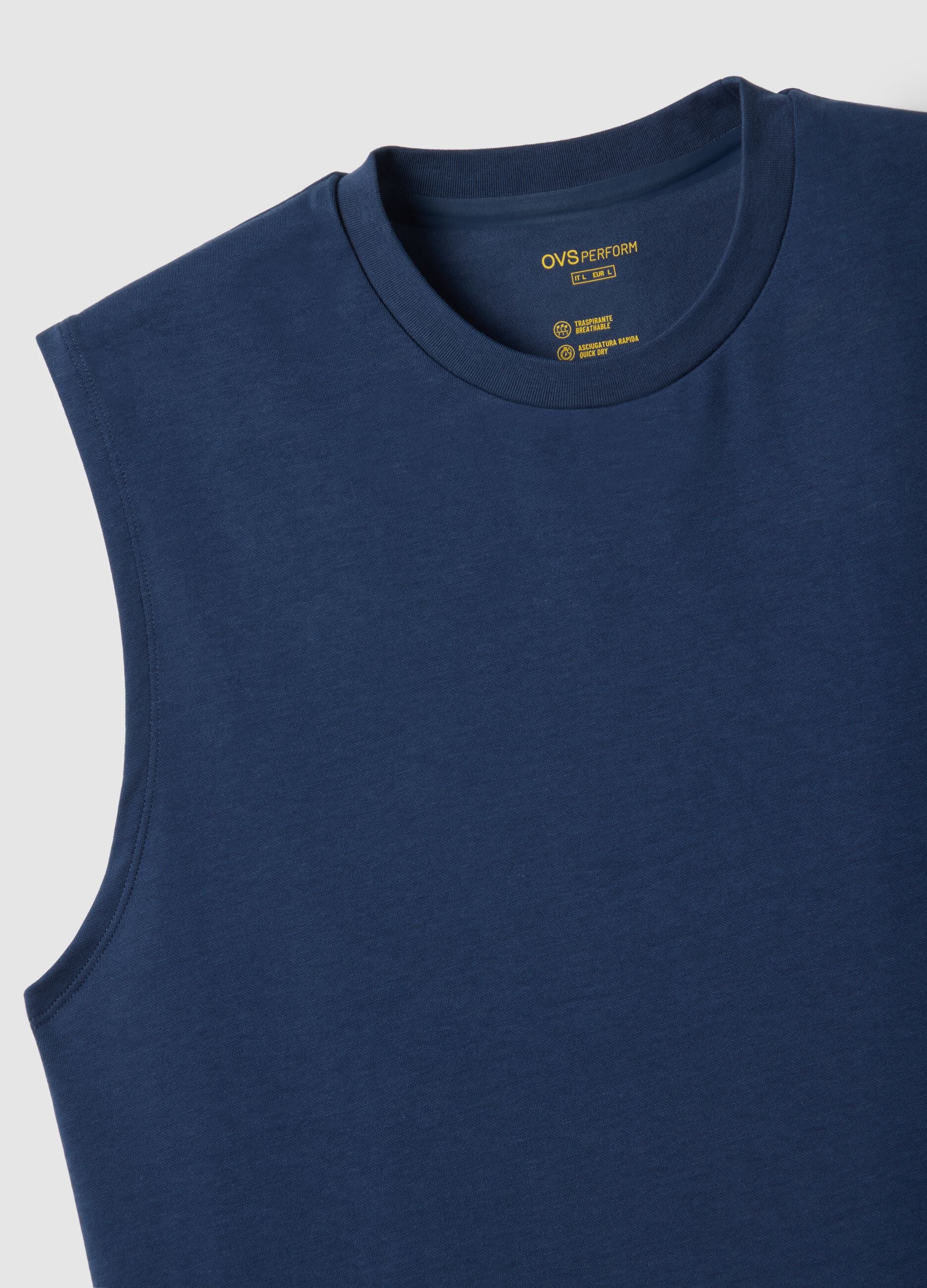 Blue regular fit cotton blend tank top