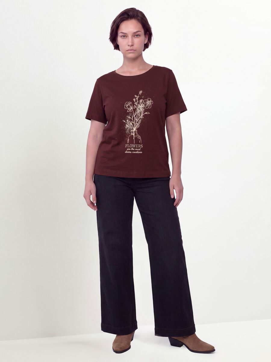 T-shirt rossa in puro cotone con stampa floreale regular fit_1