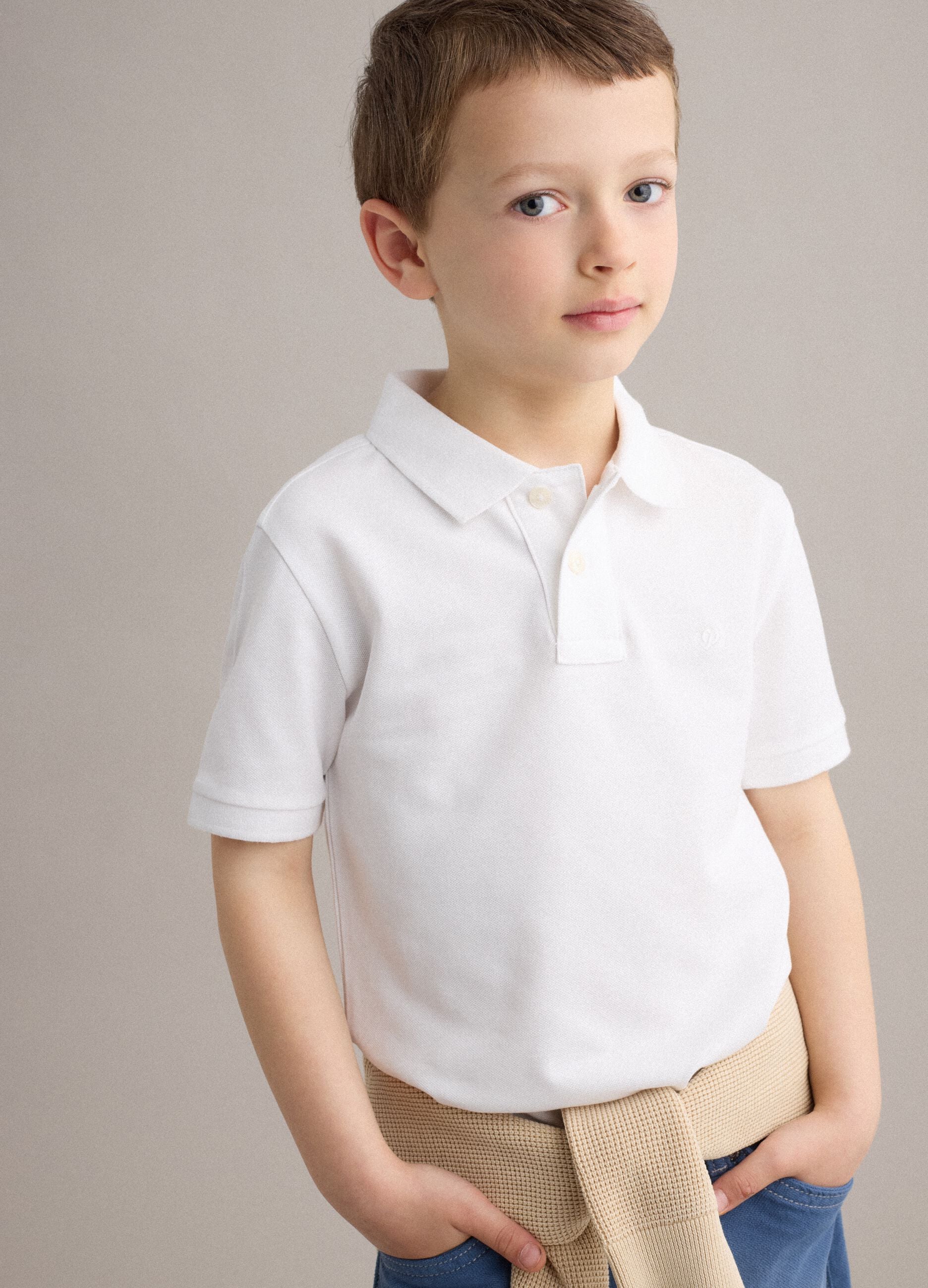 Stretch cotton white polo shirt for kids regular fit