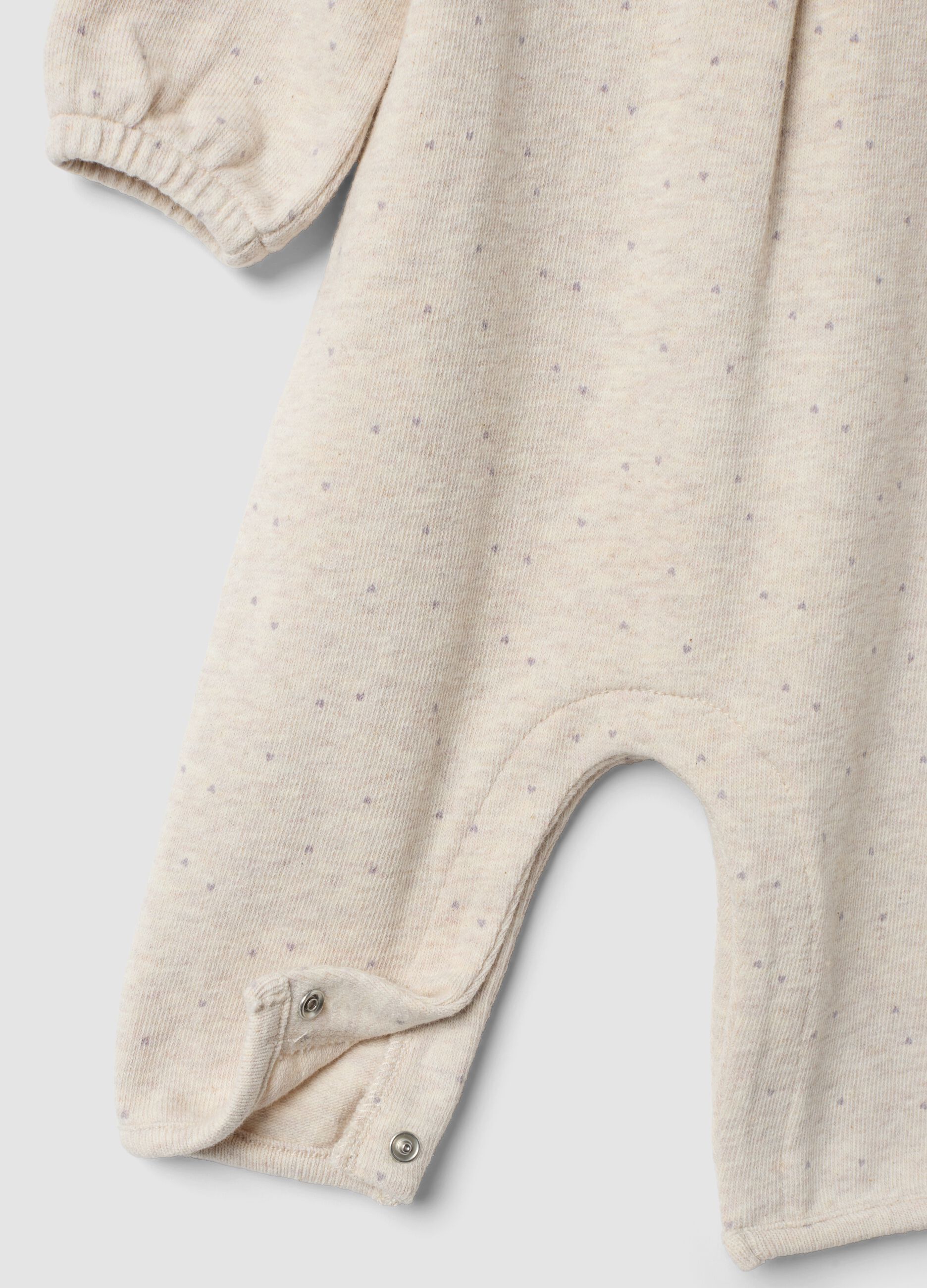 Beige organic stretch cotton sleepsuit with buttons for baby girl