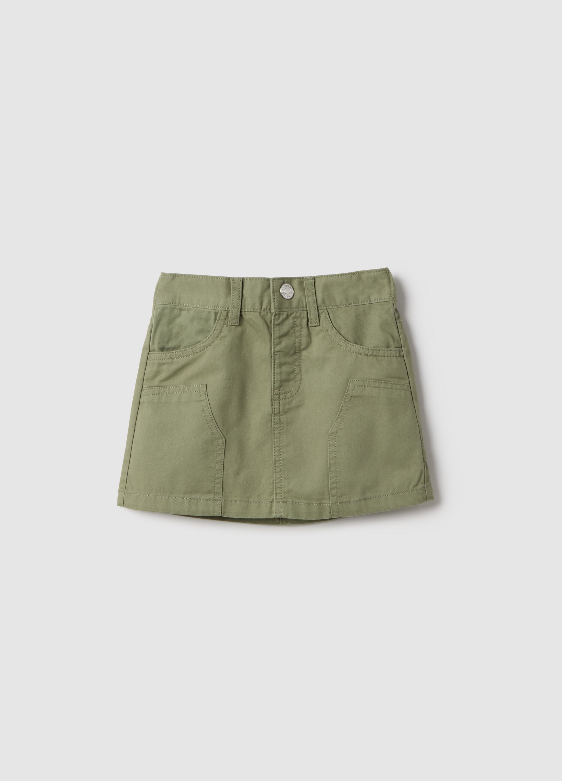 Girls' regular fit green cotton mini skirt with decorations