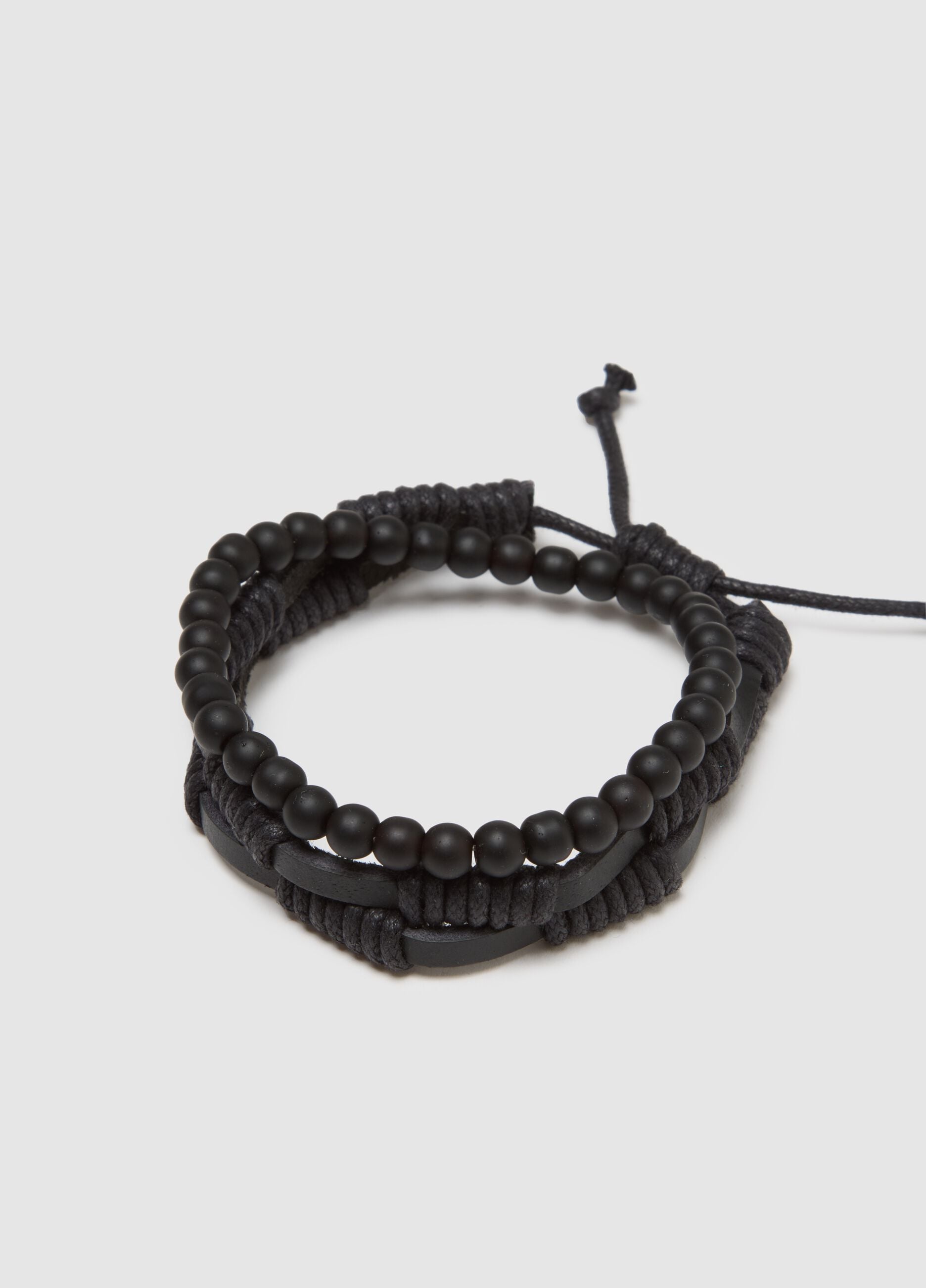 Black Genuine Leather Bracelet Twin Pack