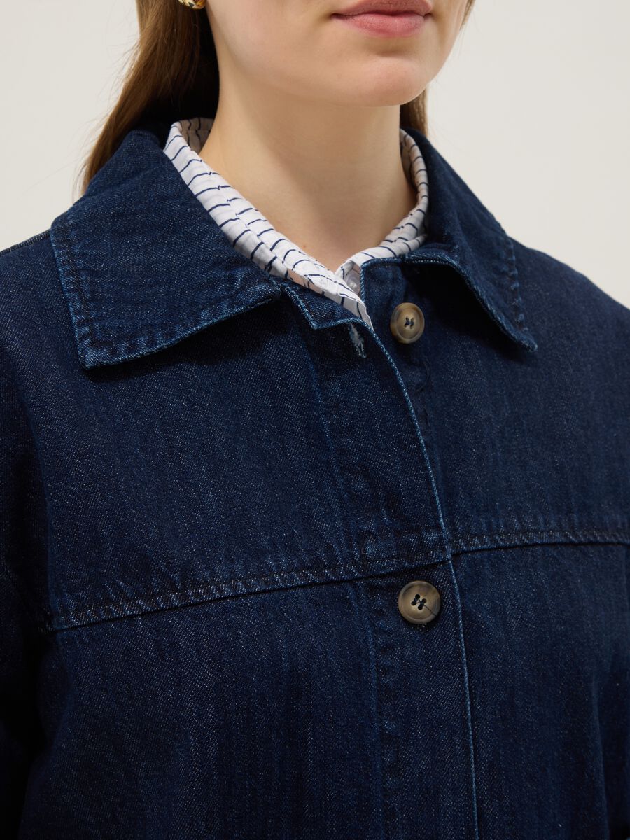 Blue regular fit pure cotton denim jacket with pockets_3