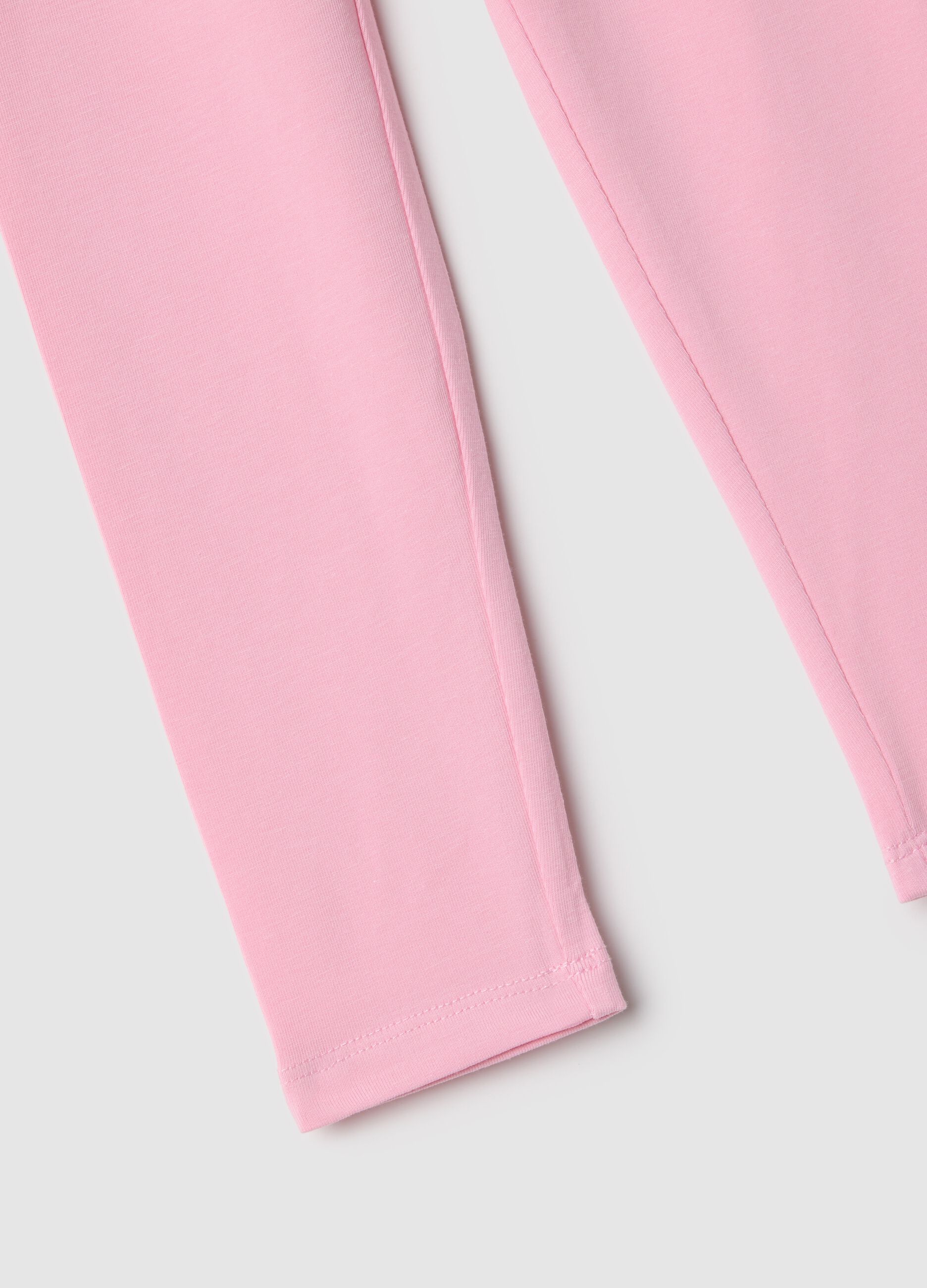 Girls' pink stretch cotton slim-fit leggings