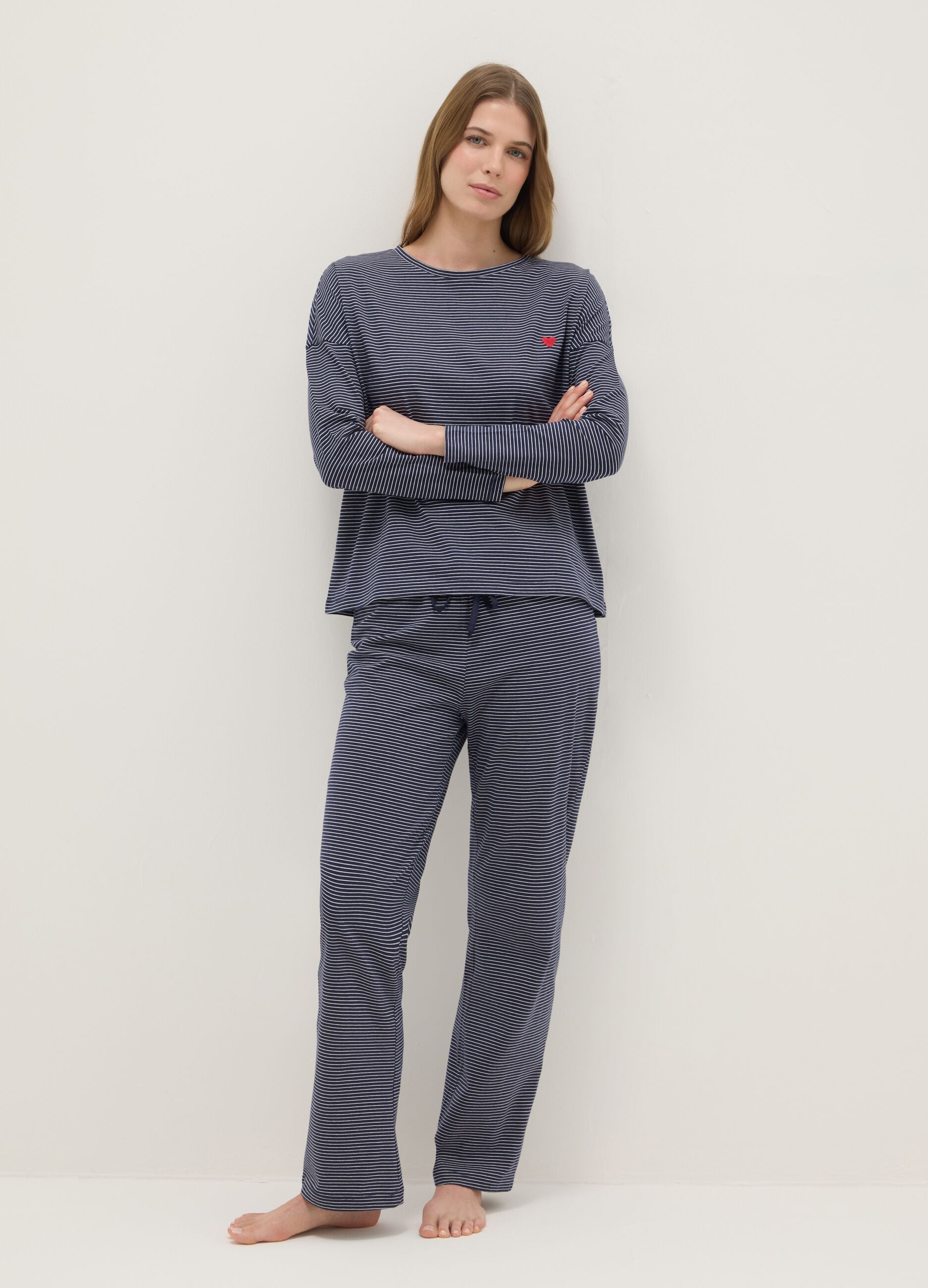 Multicolour striped pure cotton regular fit pyjama trousers