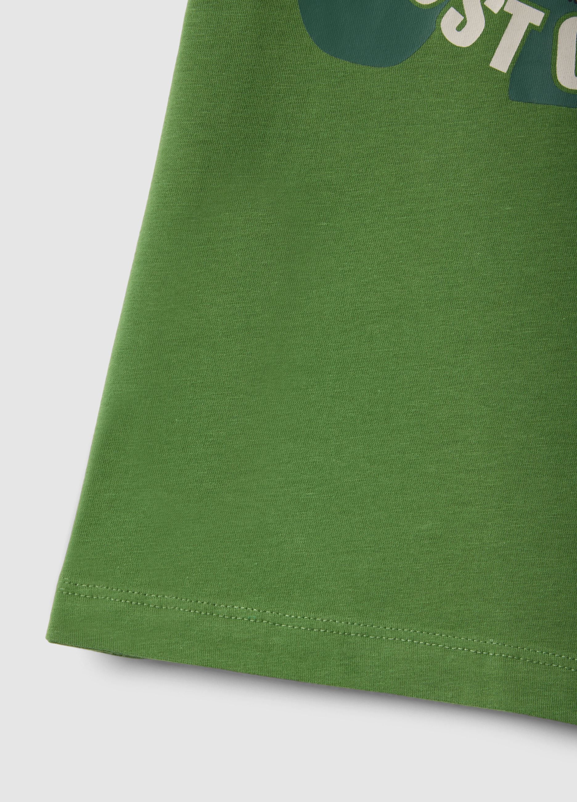Green pure cotton regular fit T-shirt for children with print