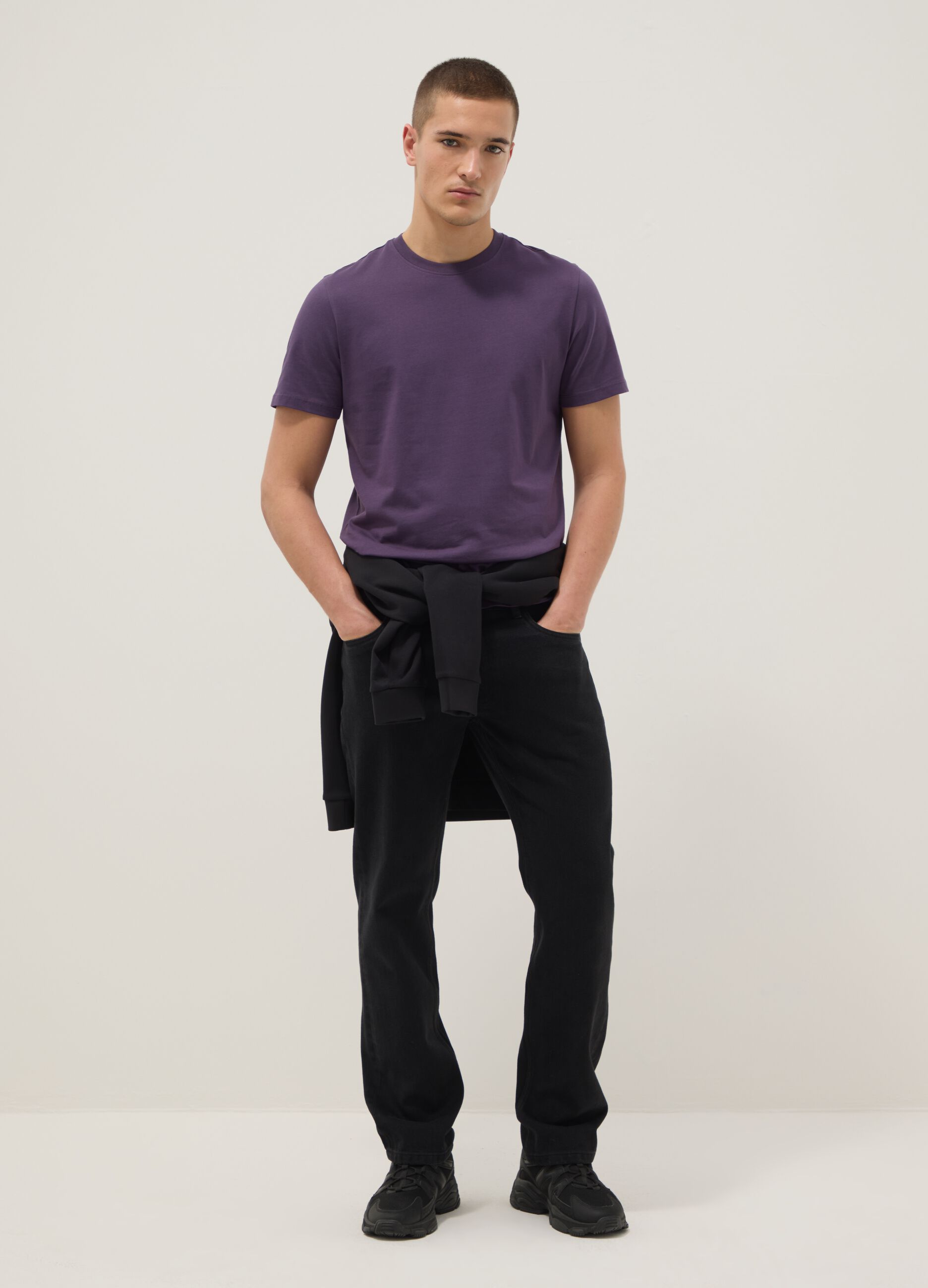 Purple short sleeve pure cotton regular fit T-shirt