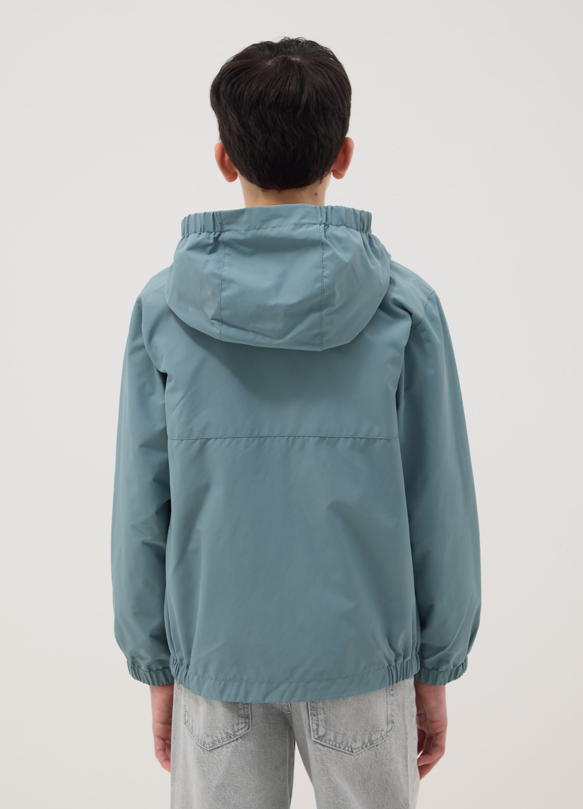Boy's Regular Fit Blue Jacket with Hoodie