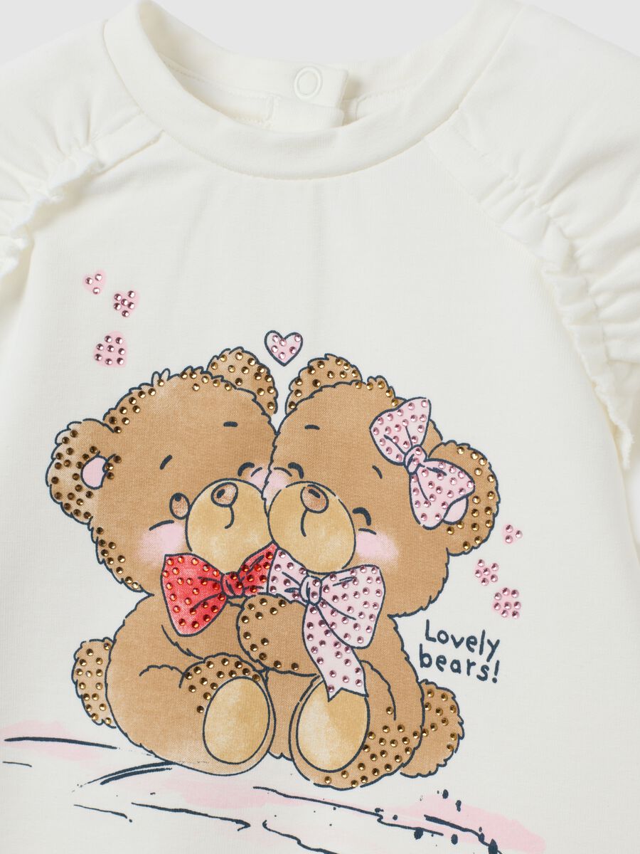 Felpa da bambina in cotone elasticizzato bianca regular fit con orsacchiotti_2