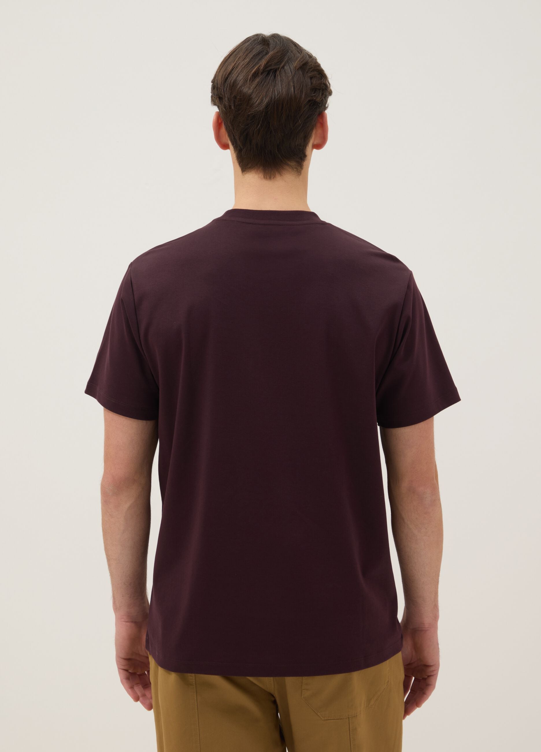 Brown pure cotton crew neck T-shirt regular fit